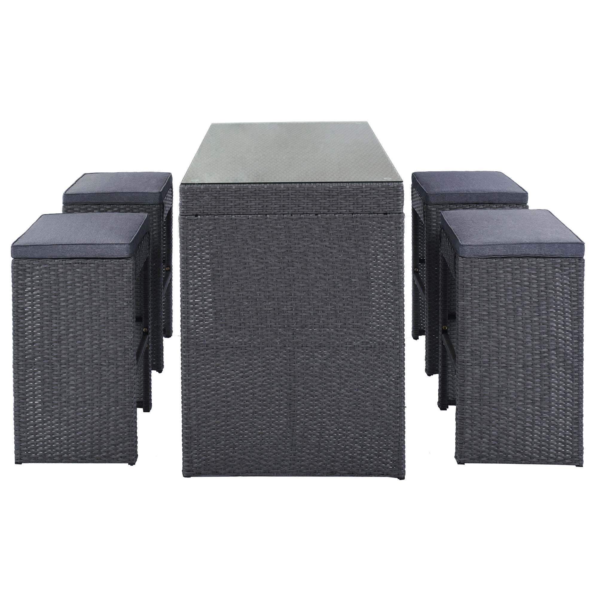 5 Pieces Outdoor Patio Rattan Bar Dining Table Set with 4 Stools