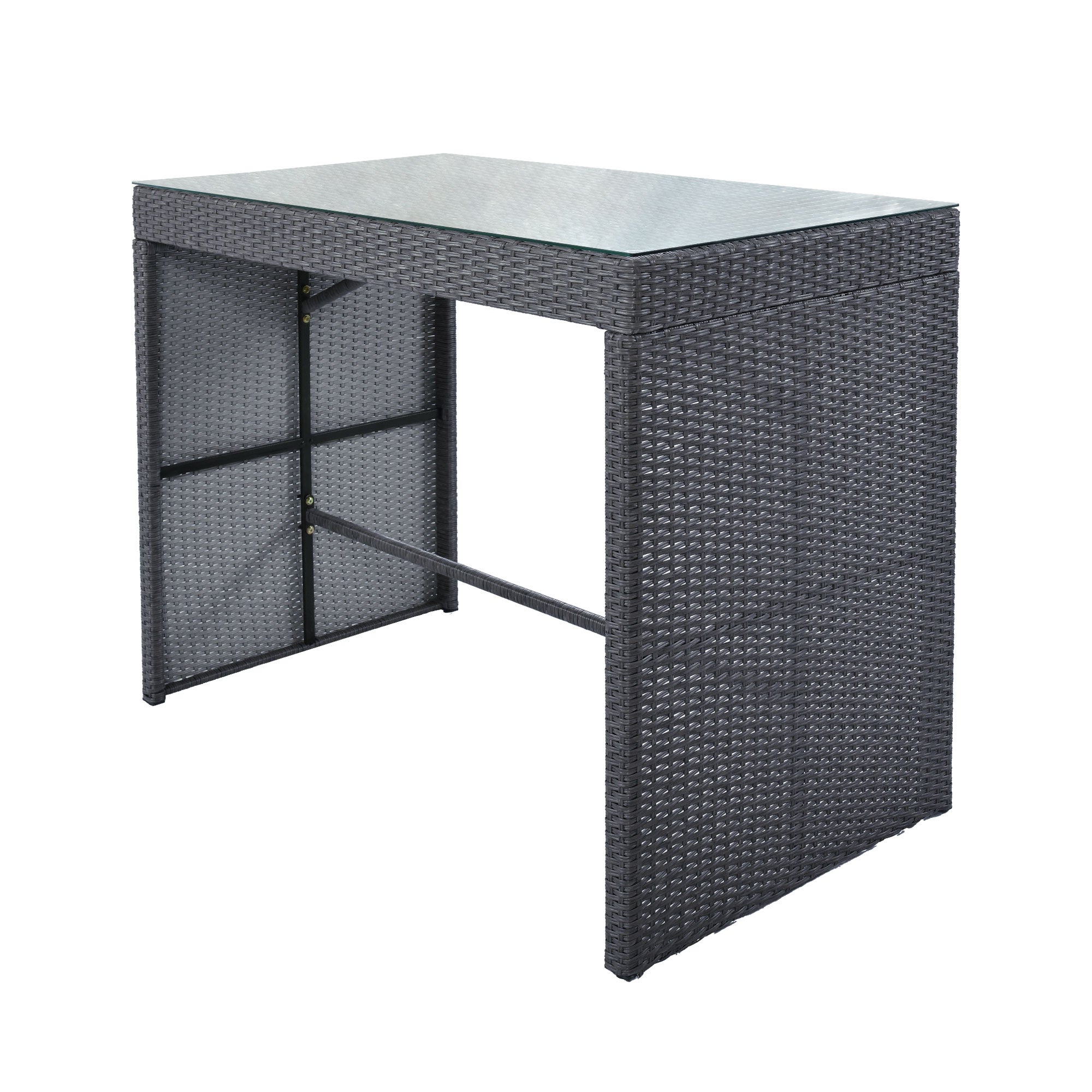5 Pieces Outdoor Patio Rattan Bar Dining Table Set with 4 Stools