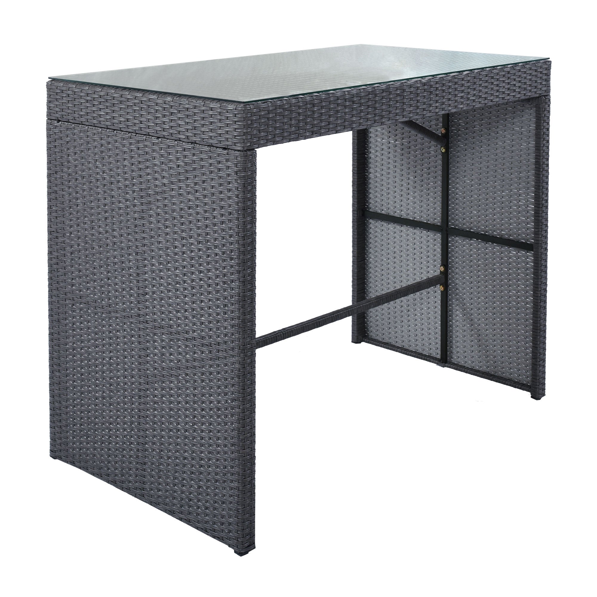 5 Pieces Outdoor Patio Rattan Bar Dining Table Set with 4 Stools