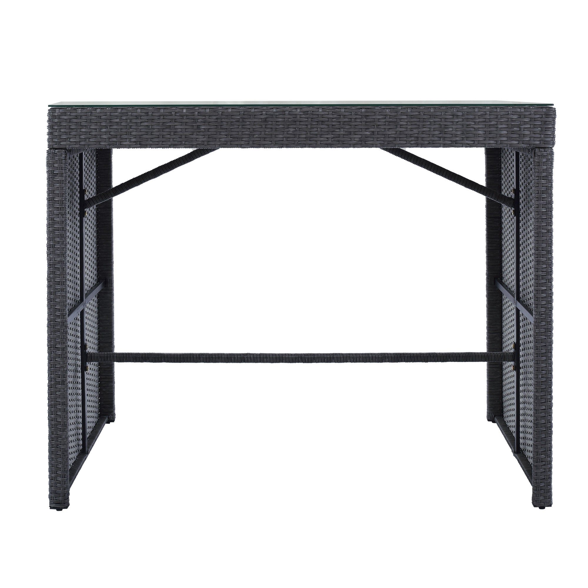 5 Pieces Outdoor Patio Rattan Bar Dining Table Set with 4 Stools