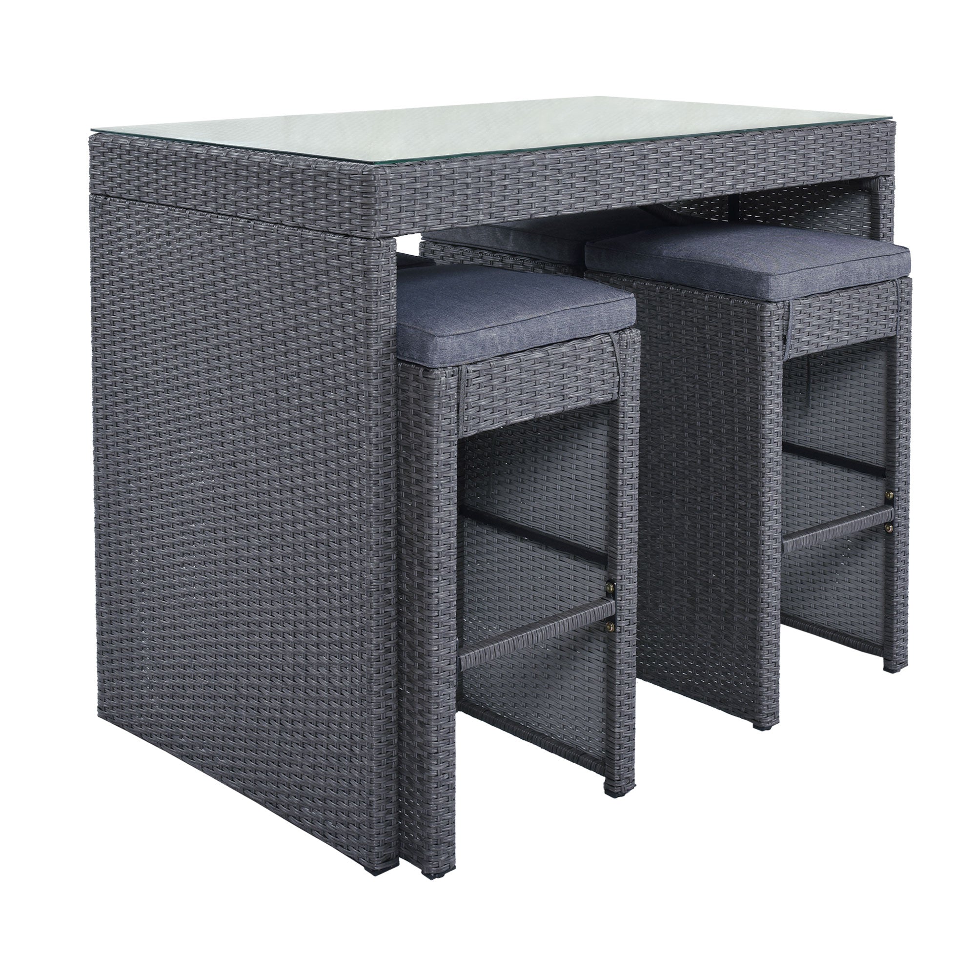 5 Pieces Outdoor Patio Rattan Bar Dining Table Set with 4 Stools