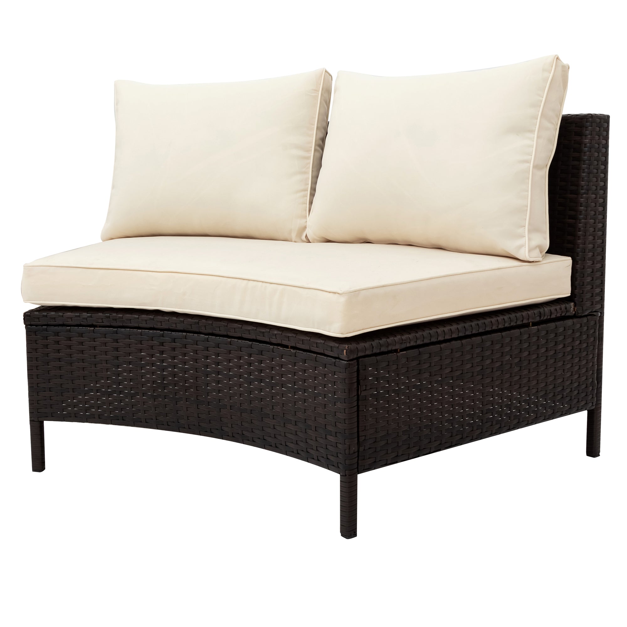 5-Piece PE Wicker Rattan Curved Outdoor Sectional Set with Grey Cushion