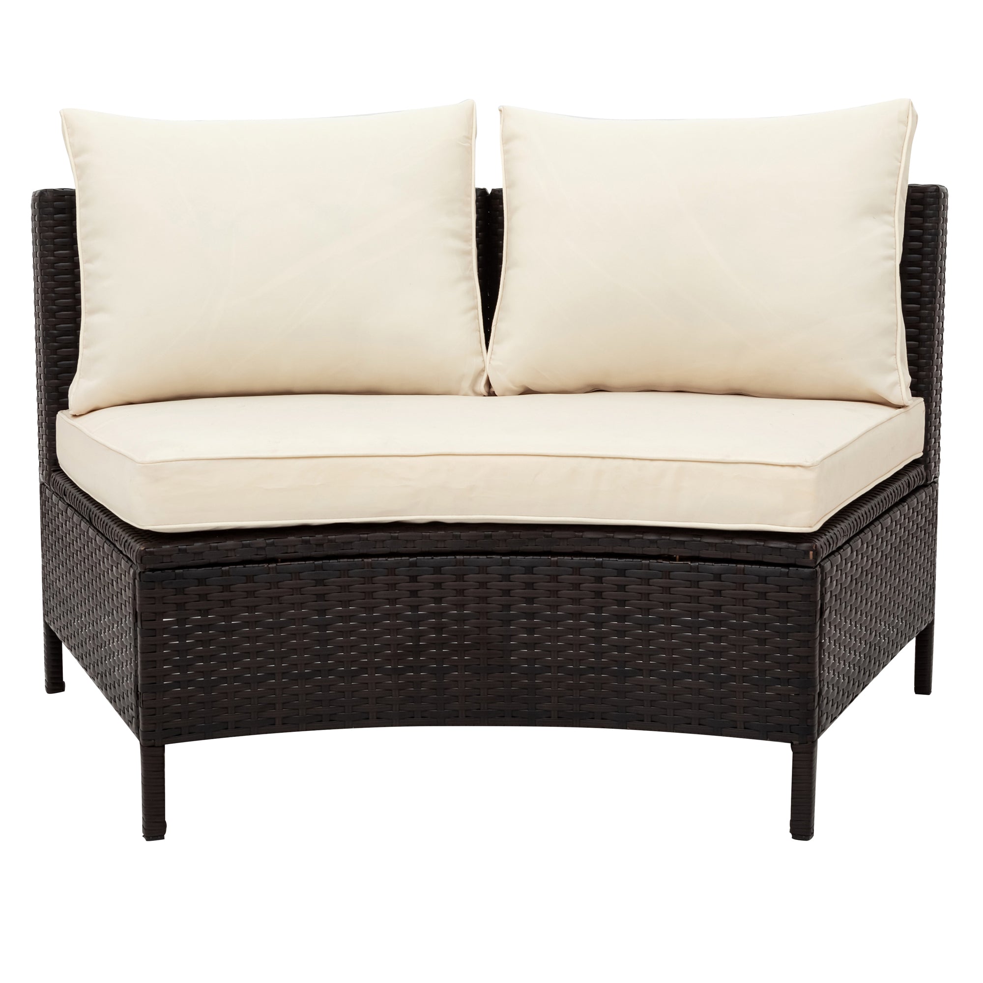 5-Piece PE Wicker Rattan Curved Outdoor Sectional Set with Grey Cushion