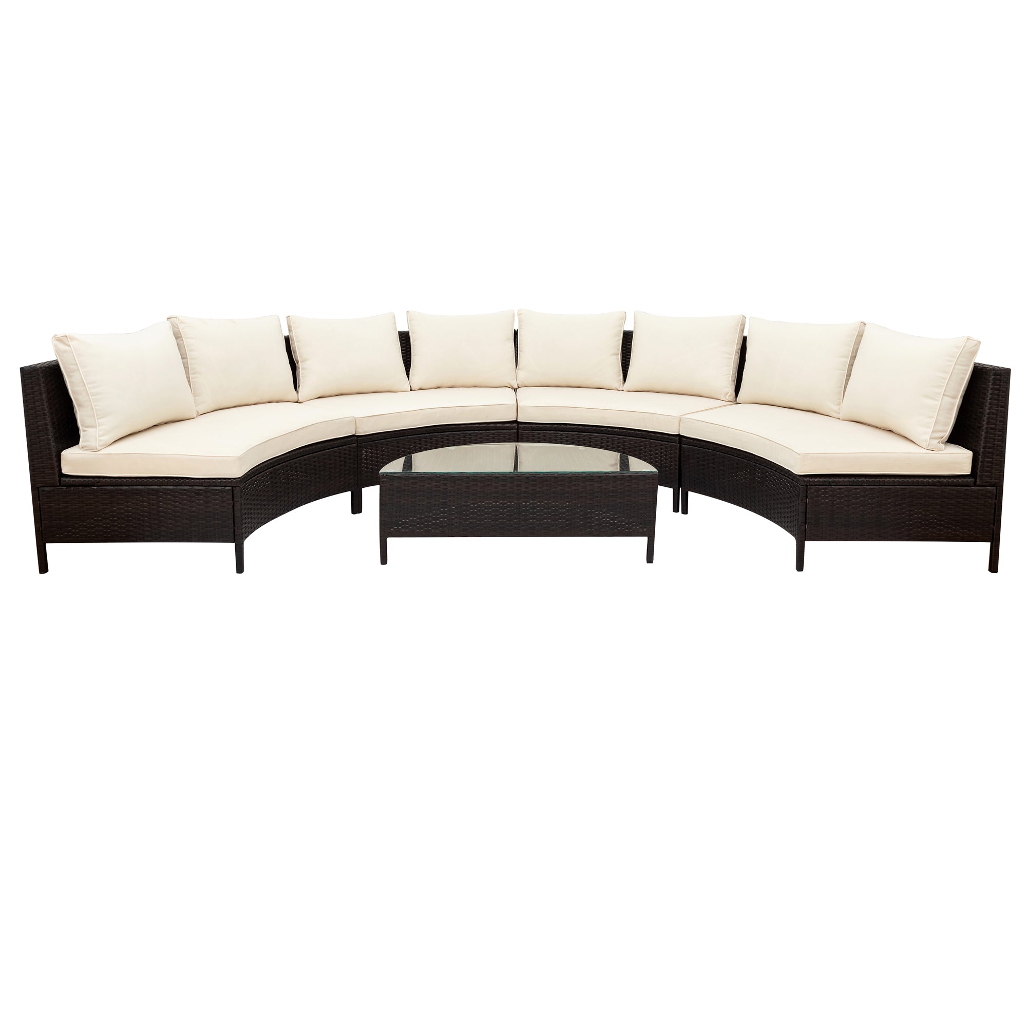 5-Piece PE Wicker Rattan Curved Outdoor Sectional Set with Grey Cushion