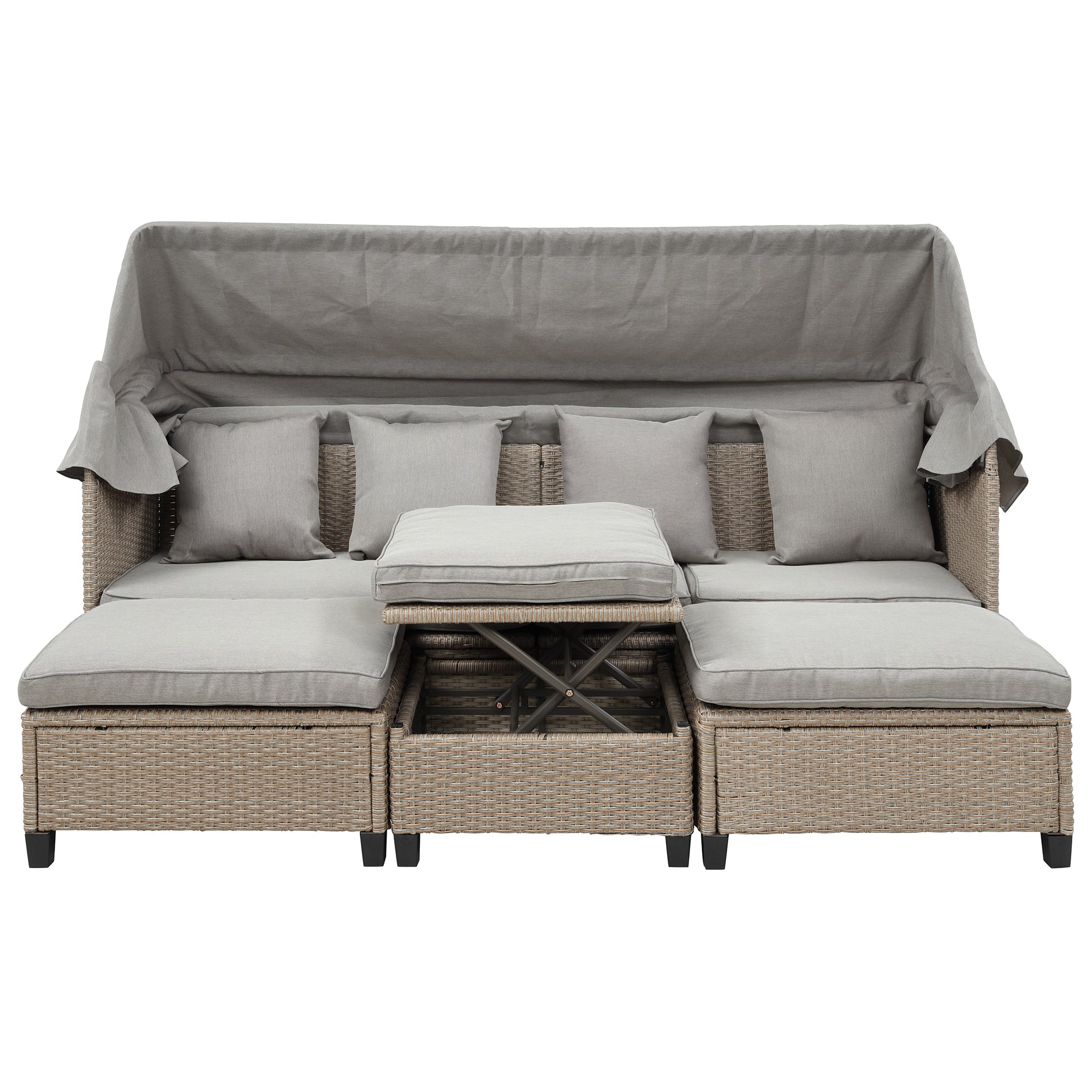 4-Piece Wicker Rattan Patio Outdoor Sectional Sofa Brown Cushion Canopy