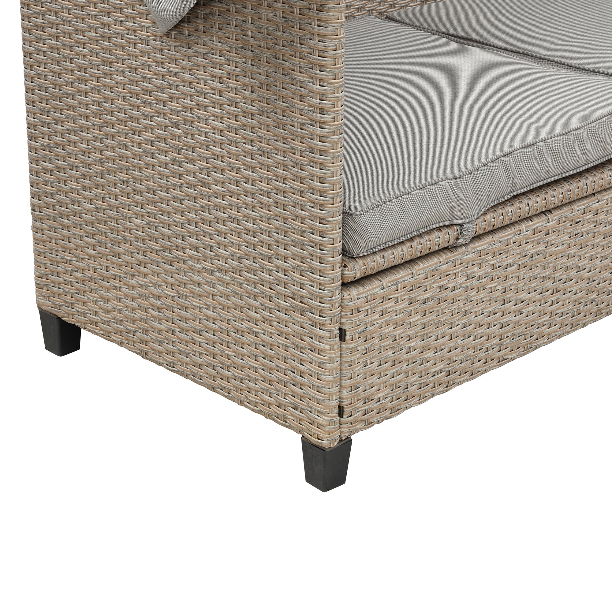 4-Piece Wicker Rattan Patio Outdoor Sectional Sofa Brown Cushion Canopy