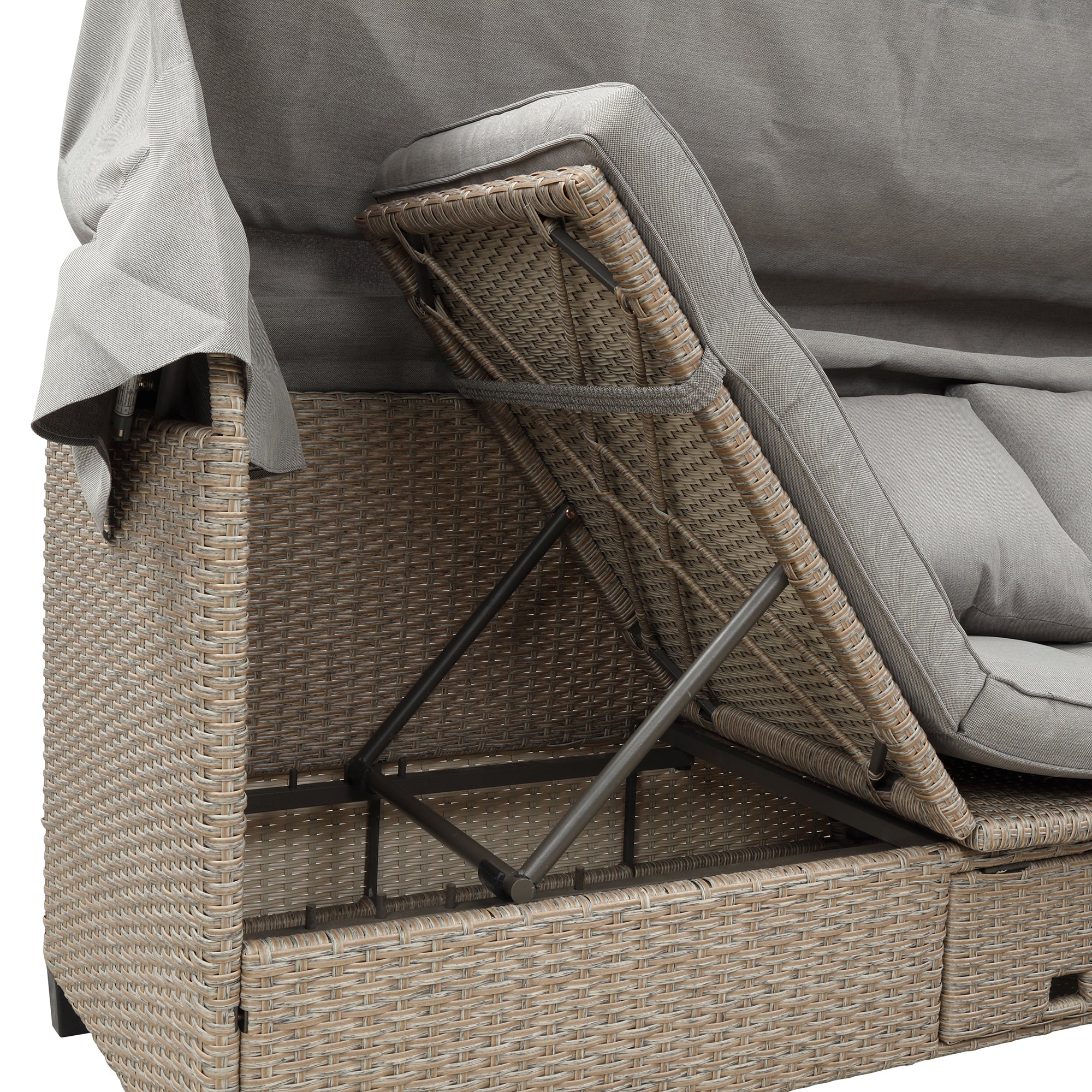 4-Piece Wicker Rattan Patio Outdoor Sectional Sofa Brown Cushion Canopy