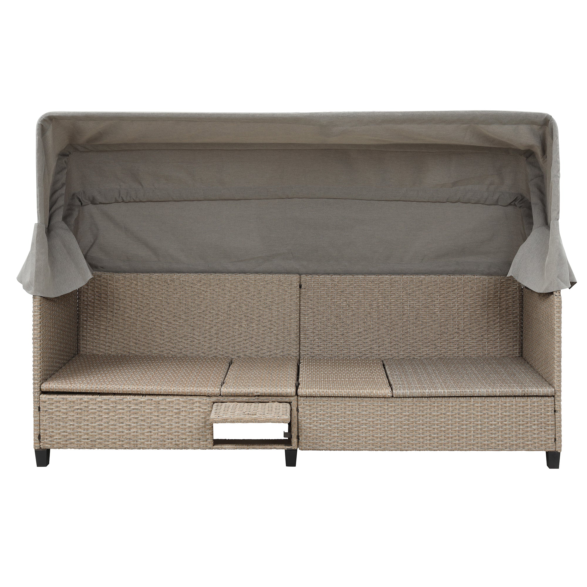 4-Piece Wicker Rattan Patio Outdoor Sectional Sofa Brown Cushion Canopy