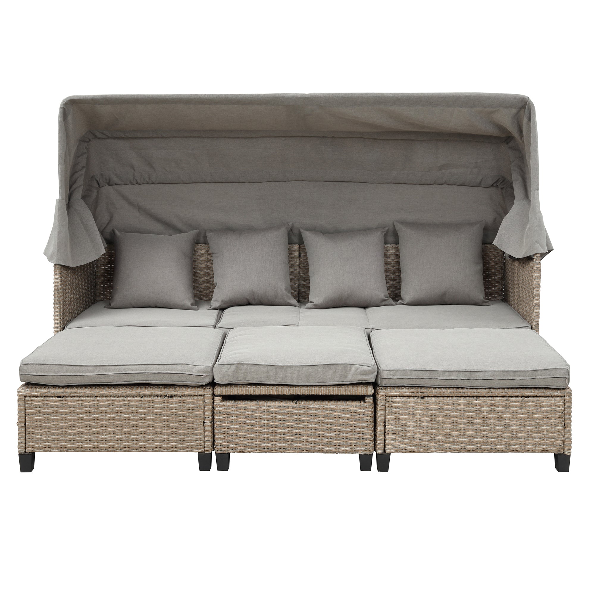 4-Piece Wicker Rattan Patio Outdoor Sectional Sofa Brown Cushion Canopy