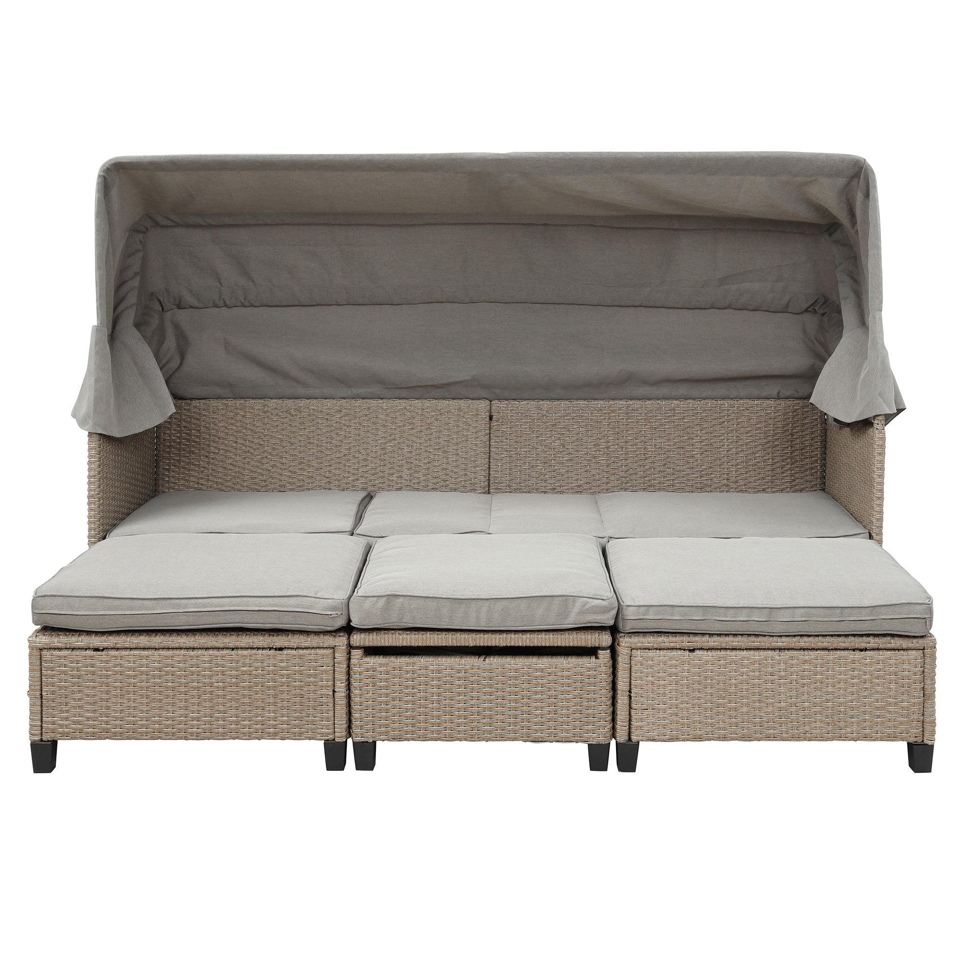 4-Piece Wicker Rattan Patio Outdoor Sectional Sofa Brown Cushion Canopy