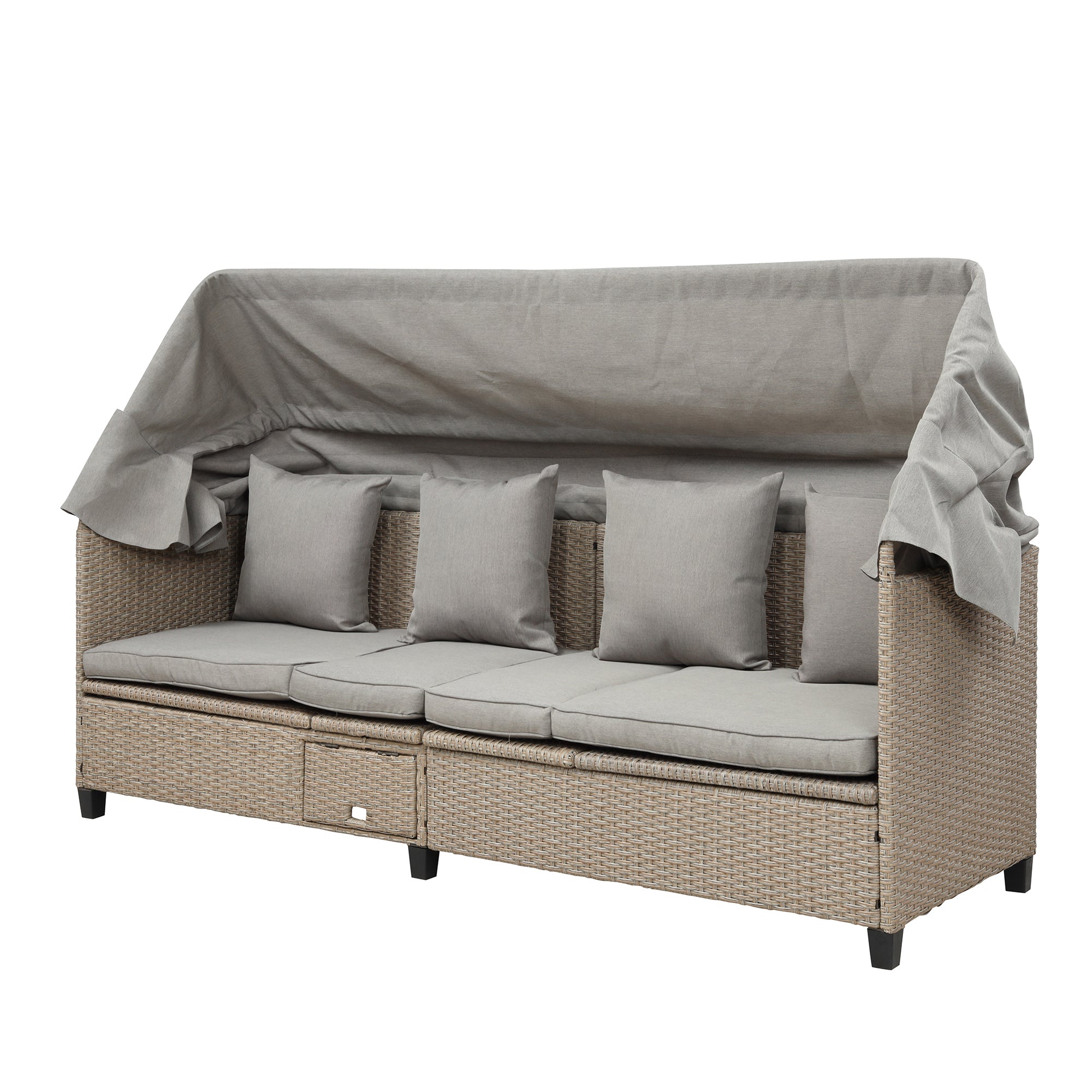 4-Piece Wicker Rattan Patio Outdoor Sectional Sofa Brown Cushion Canopy