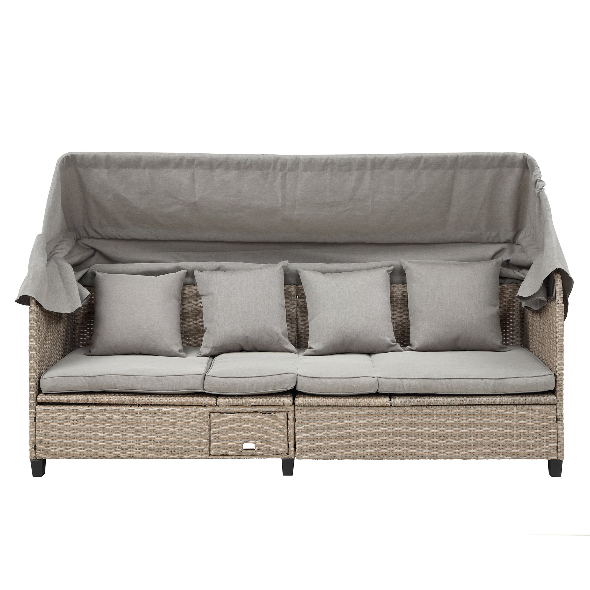 4-Piece Wicker Rattan Patio Outdoor Sectional Sofa Brown Cushion Canopy