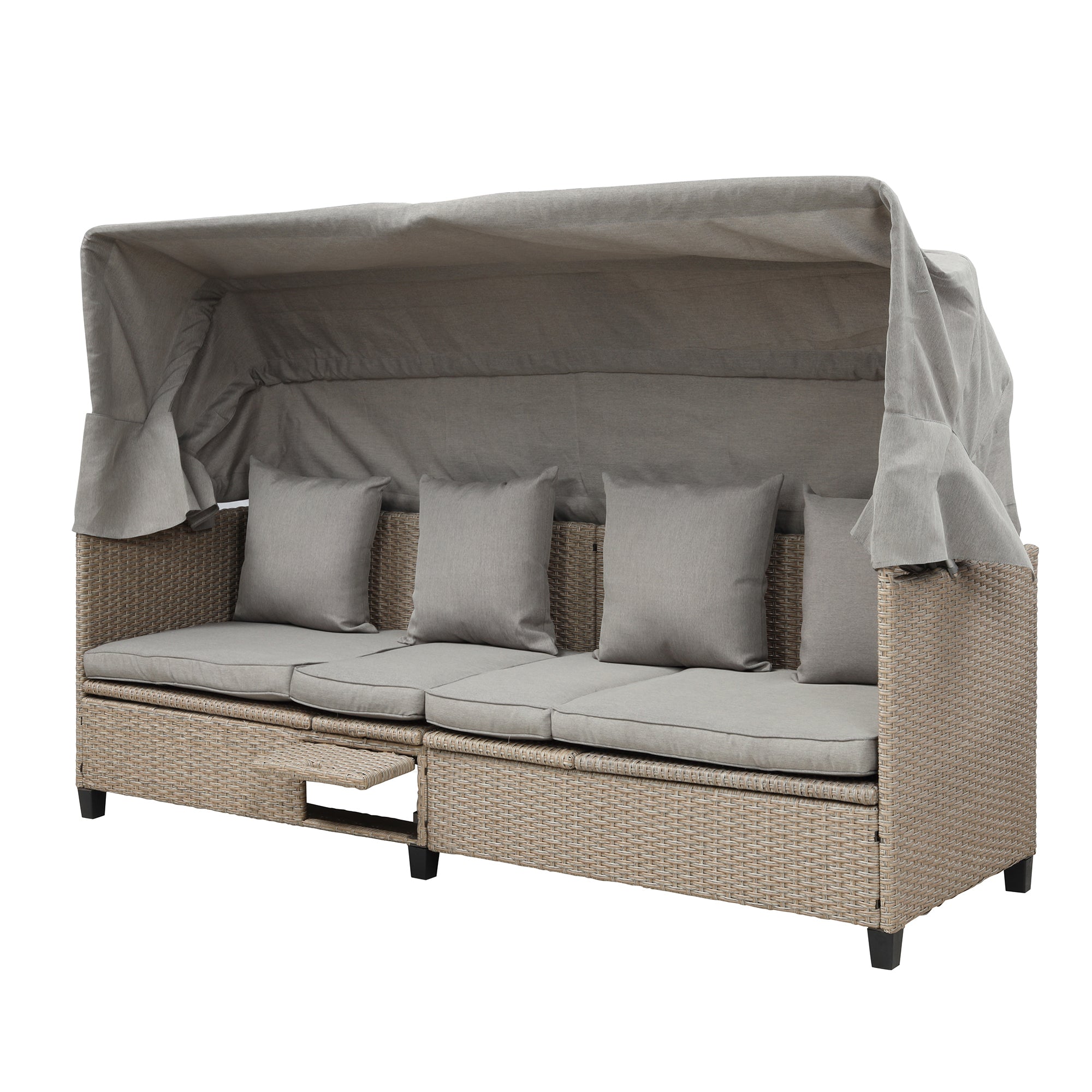 4-Piece Wicker Rattan Patio Outdoor Sectional Sofa Brown Cushion Canopy