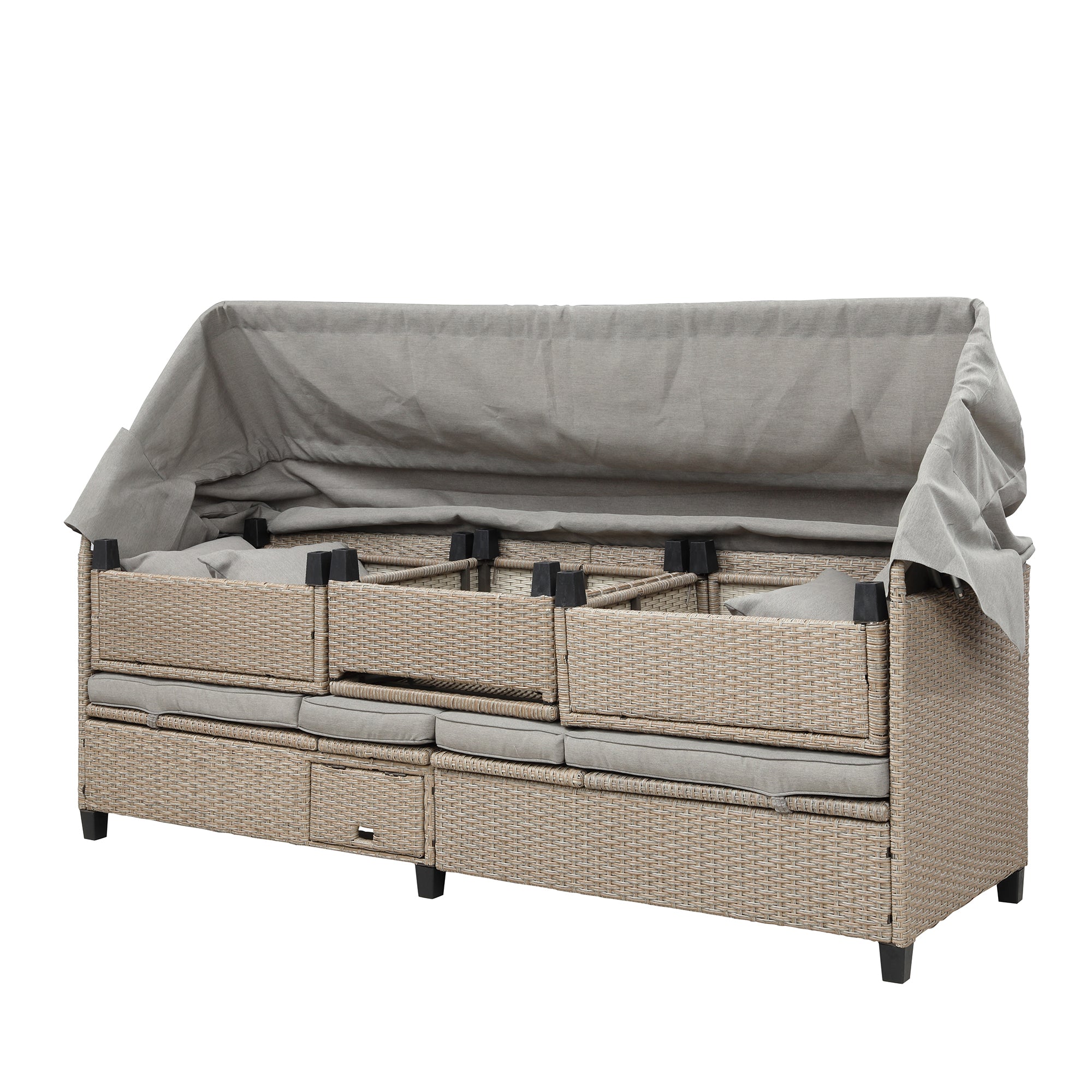 4-Piece Wicker Rattan Patio Outdoor Sectional Sofa Brown Cushion Canopy