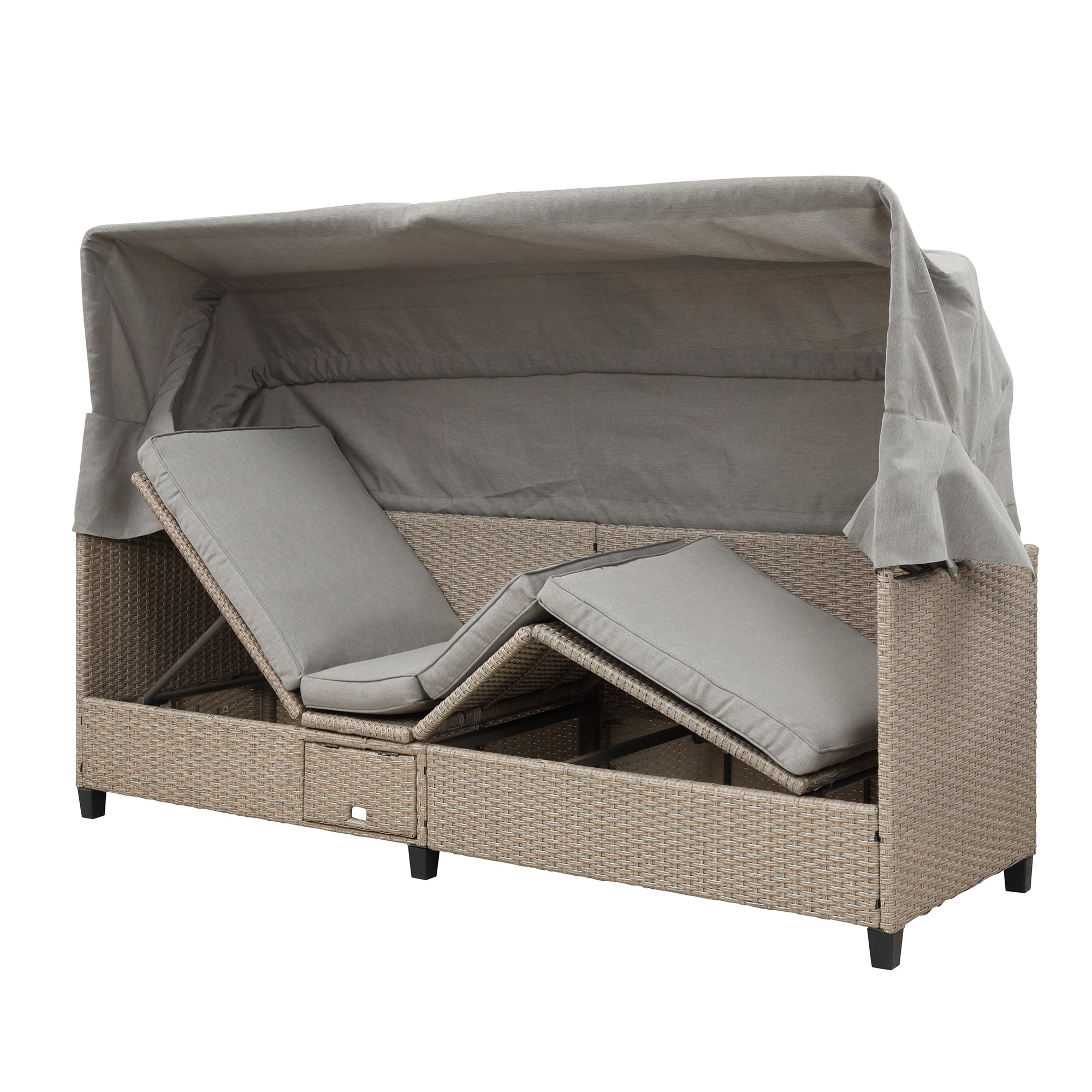 4-Piece Wicker Rattan Patio Outdoor Sectional Sofa Brown Cushion Canopy