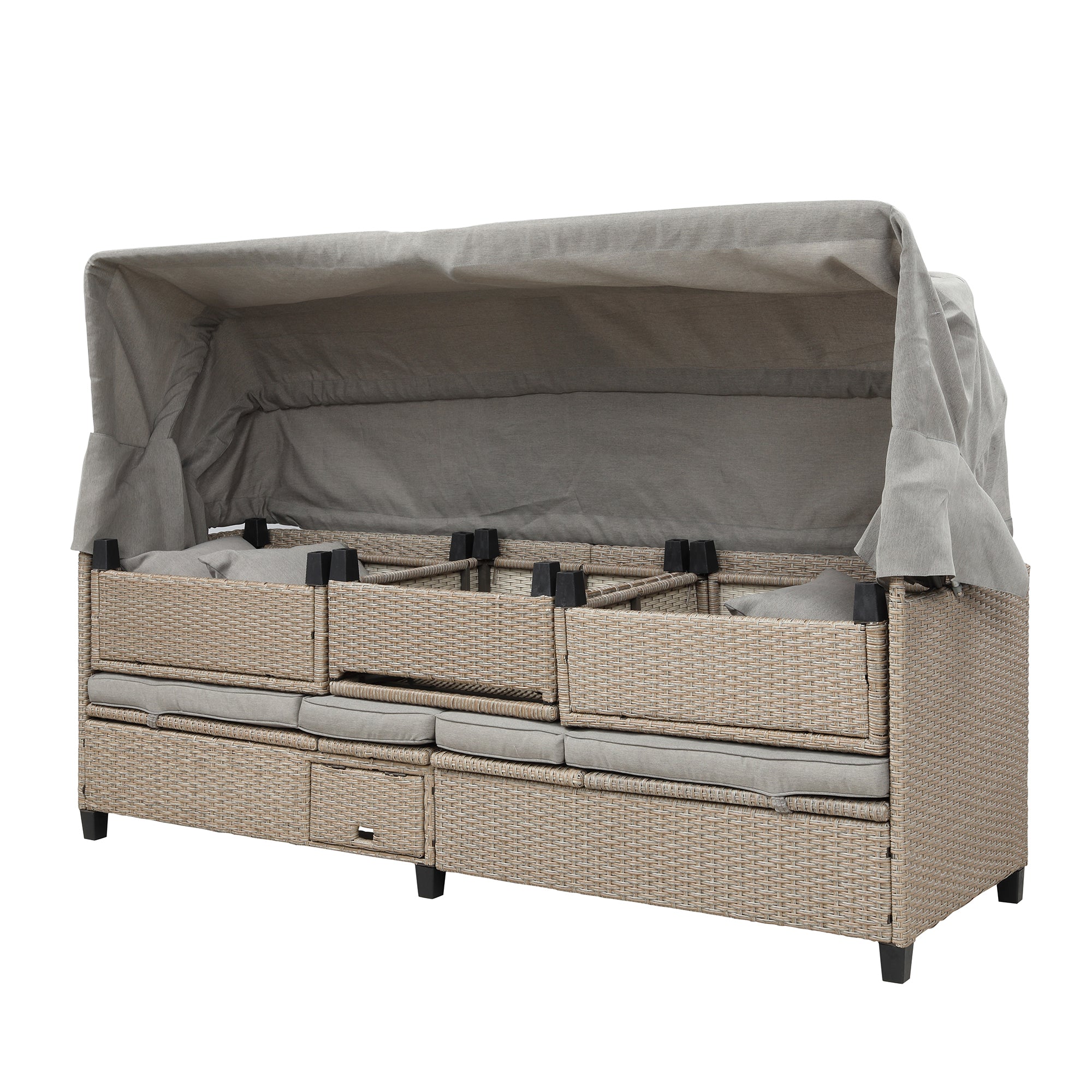 4-Piece Wicker Rattan Patio Outdoor Sectional Sofa Brown Cushion Canopy