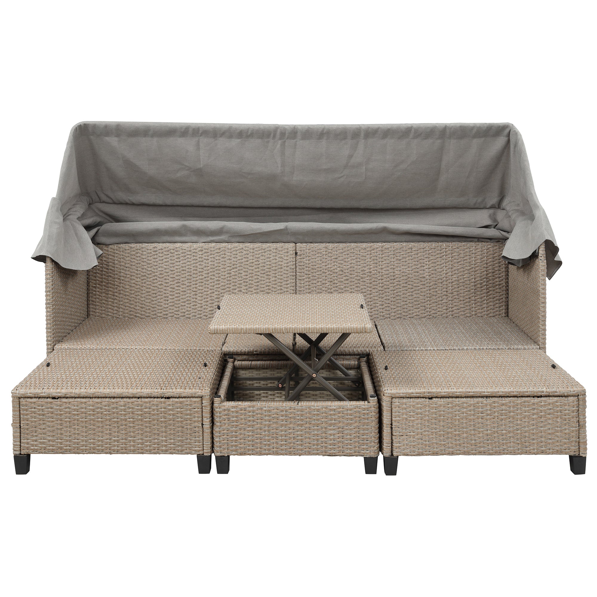 4-Piece Wicker Rattan Patio Outdoor Sectional Sofa Brown Cushion Canopy