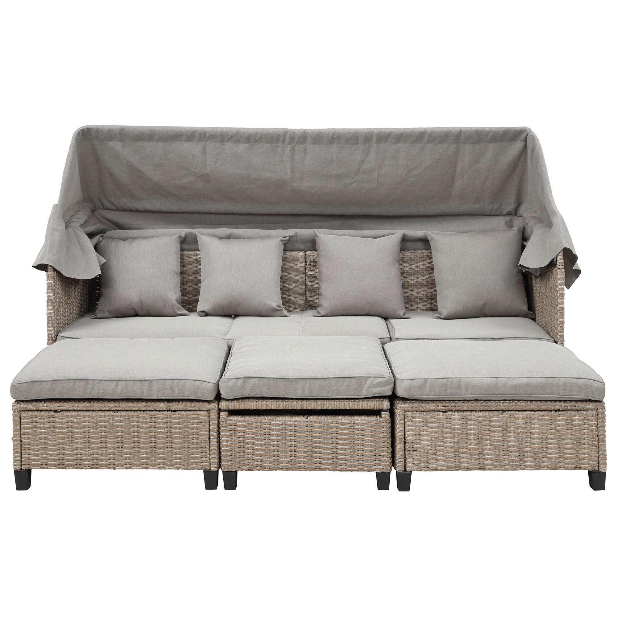 4-Piece Wicker Rattan Patio Outdoor Sectional Sofa Brown Cushion Canopy