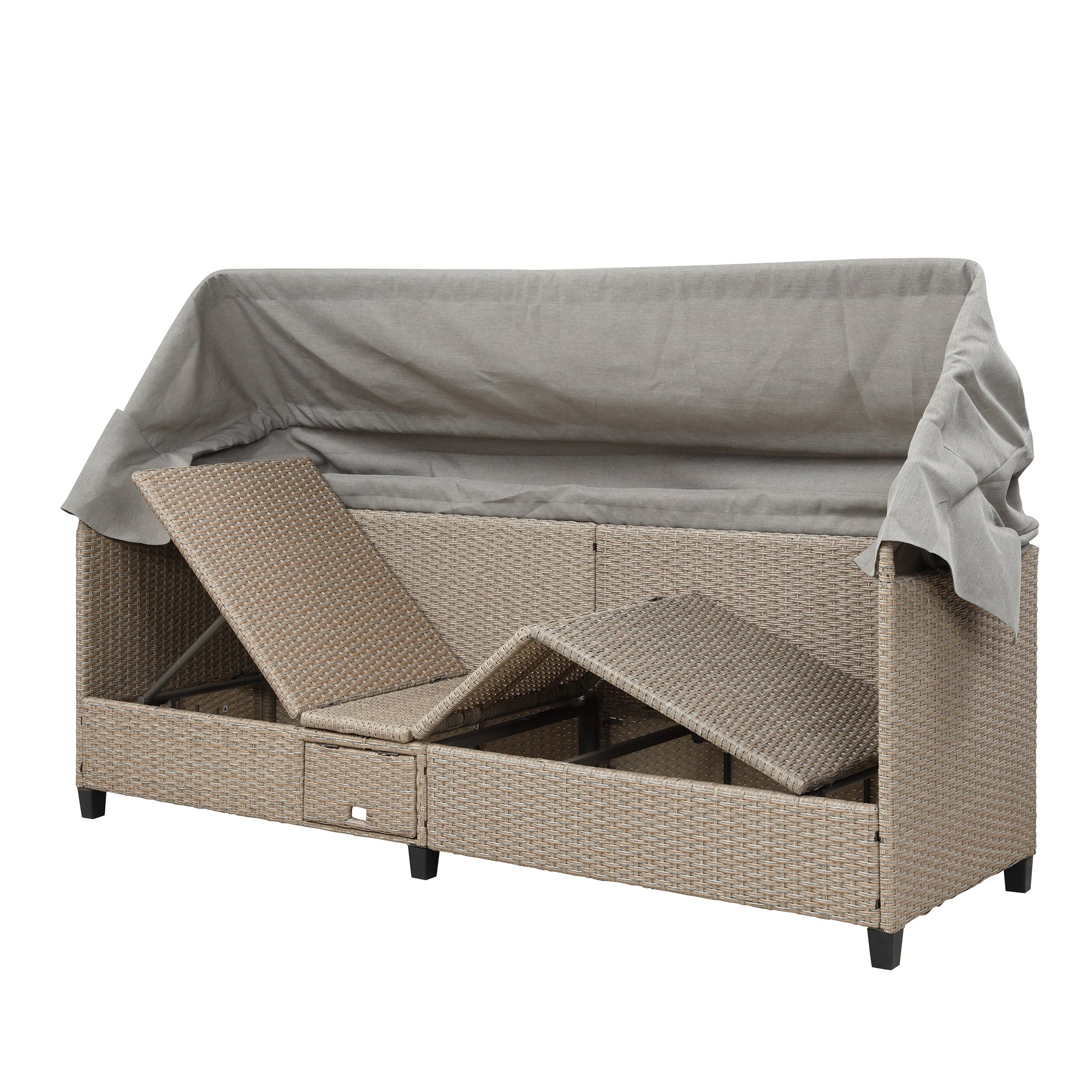 4-Piece Wicker Rattan Patio Outdoor Sectional Sofa Brown Cushion Canopy