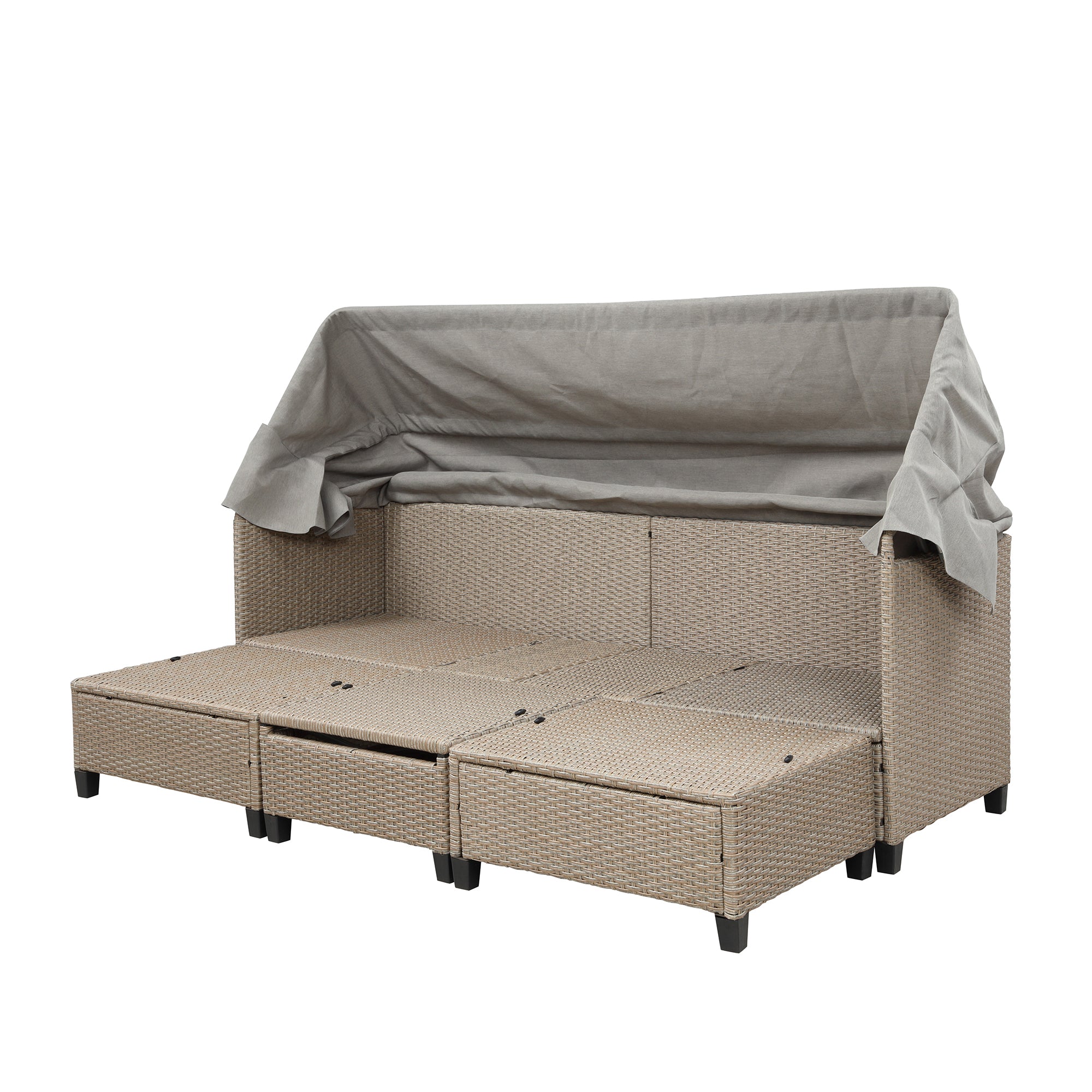 4-Piece Wicker Rattan Patio Outdoor Sectional Sofa Brown Cushion Canopy