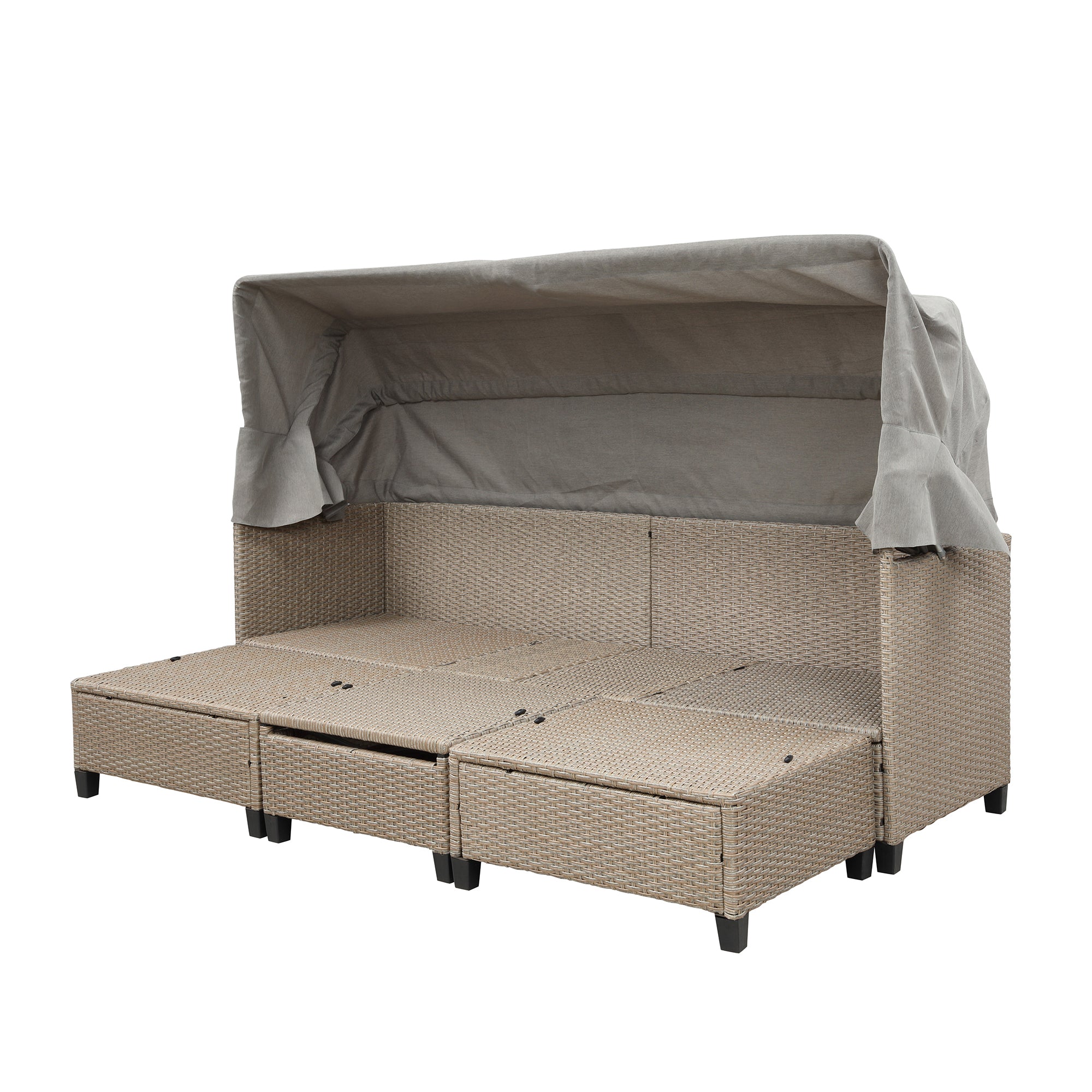 4-Piece Wicker Rattan Patio Outdoor Sectional Sofa Brown Cushion Canopy