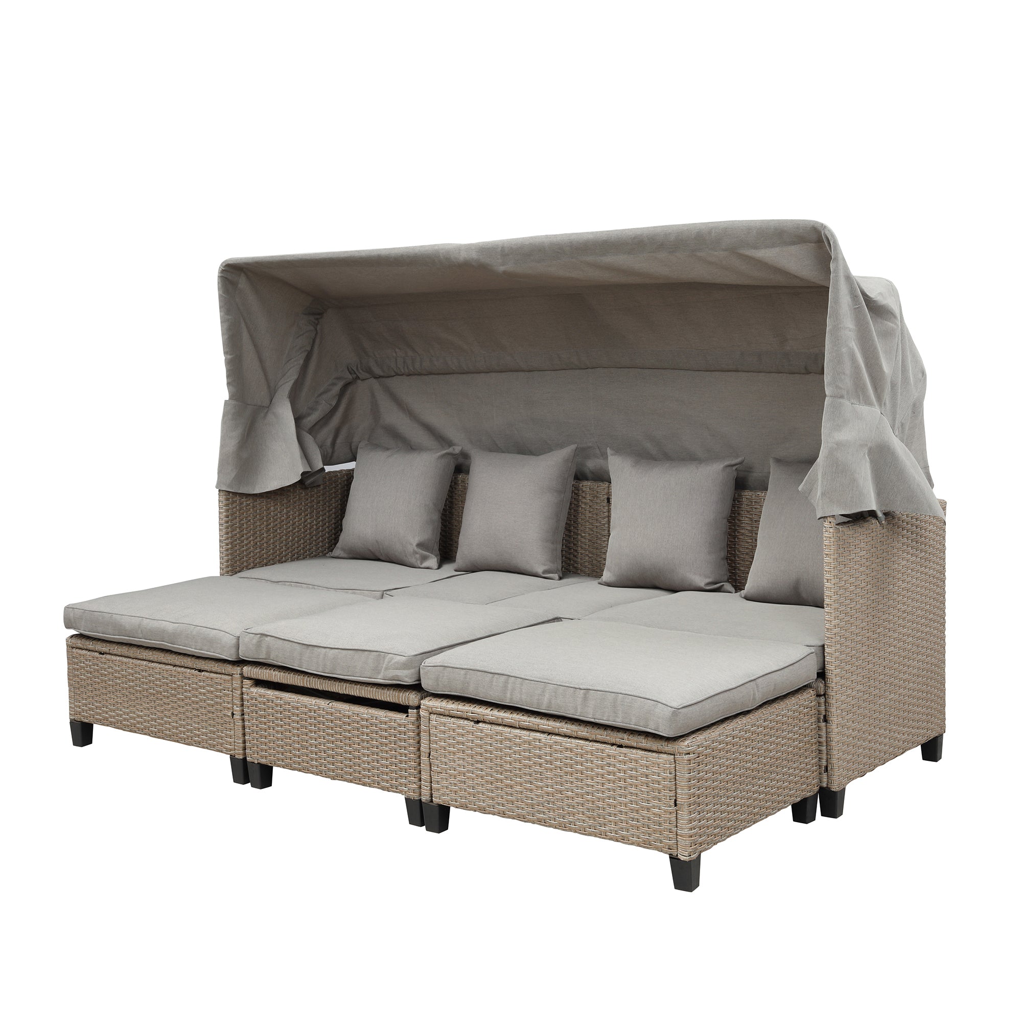 4-Piece Wicker Rattan Patio Outdoor Sectional Sofa Brown Cushion Canopy