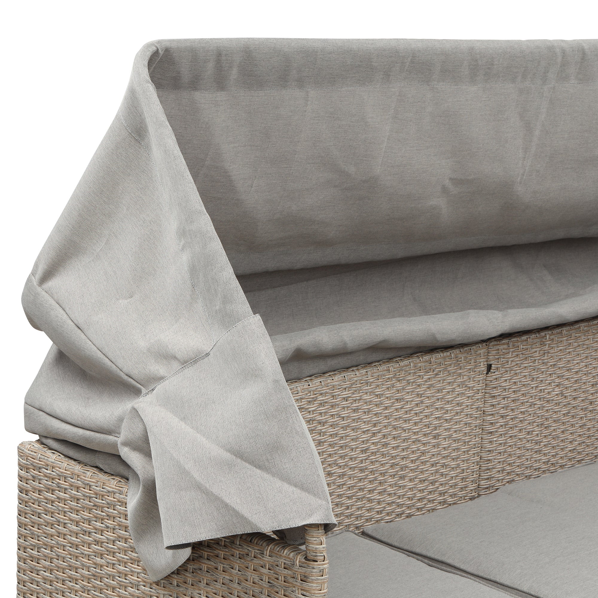 4-Piece Wicker Rattan Patio Outdoor Sectional Sofa Brown Cushion Canopy