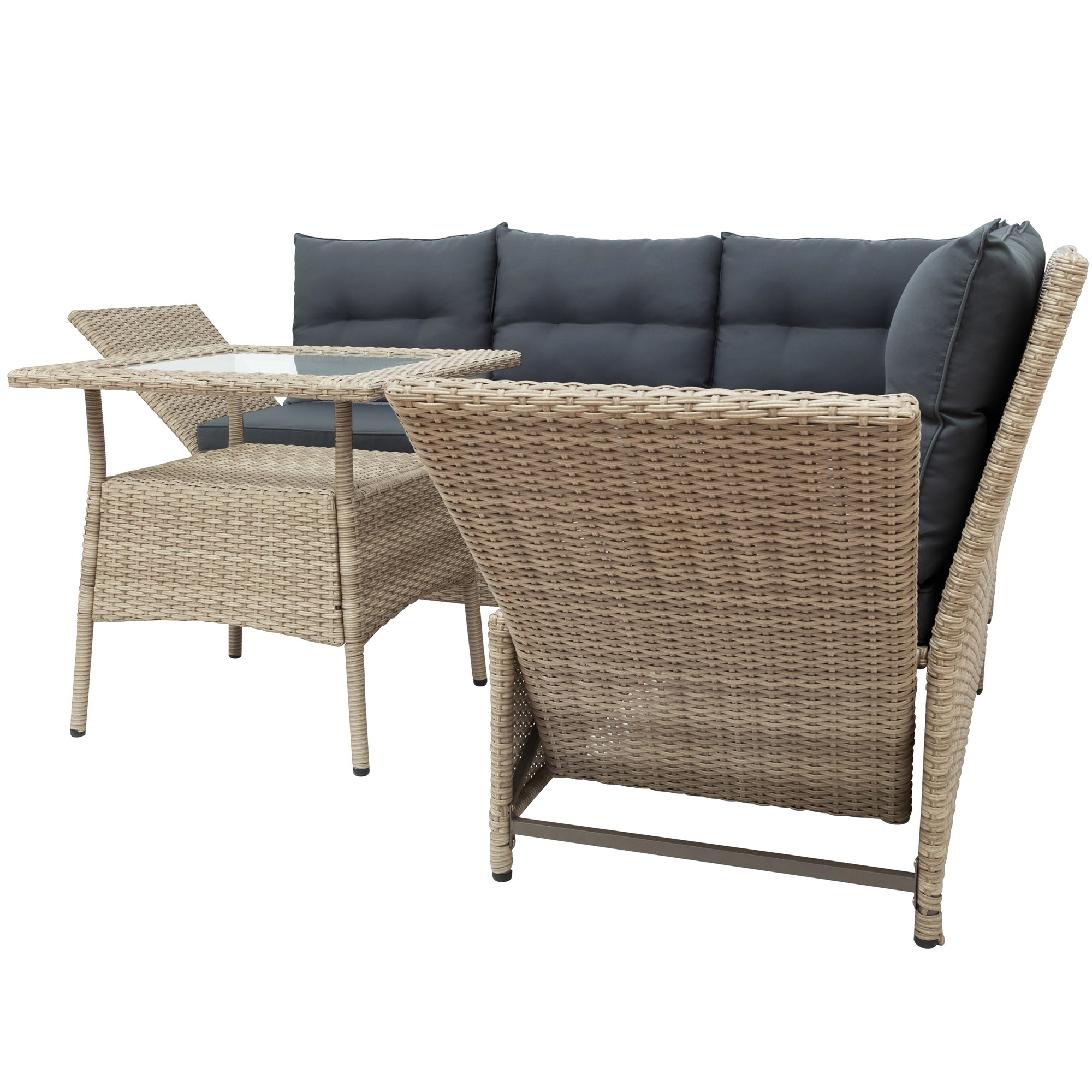 4 Pieces Outdoor Rattan Patio Sectional Sofa Set with Adjustable Backs