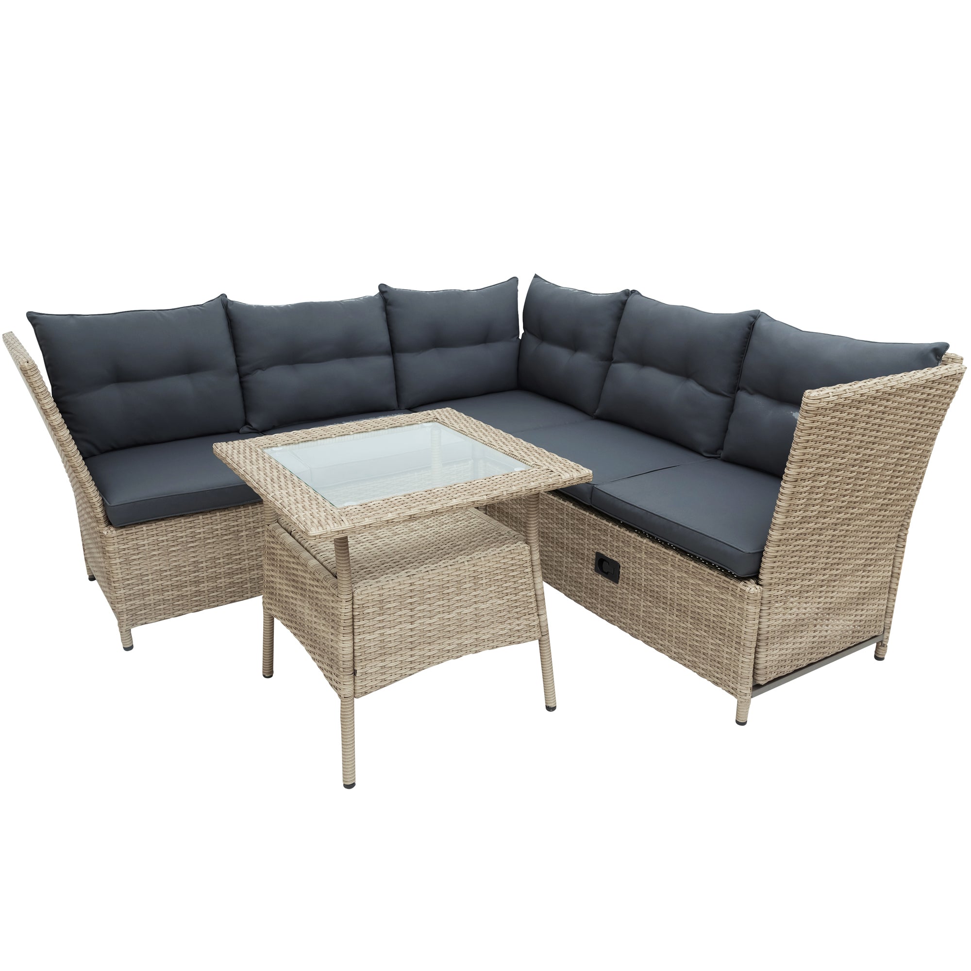 4 Pieces Outdoor Rattan Patio Sectional Sofa Set with Adjustable Backs