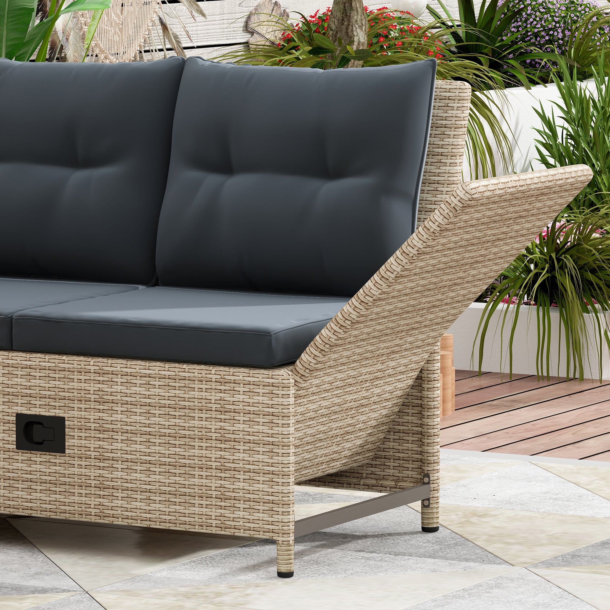 4 Pieces Outdoor Rattan Patio Sectional Sofa Set with Adjustable Backs