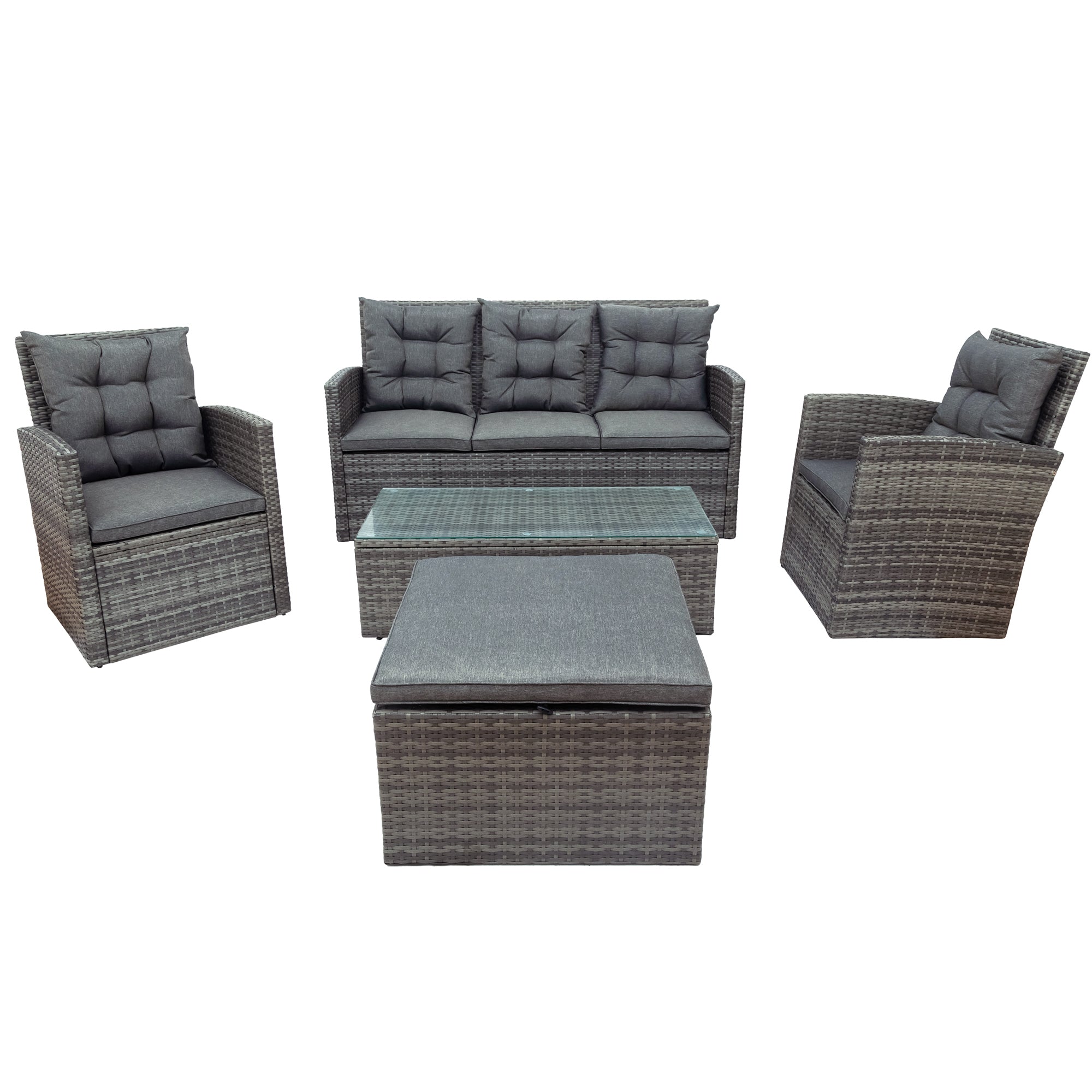 5 Pieces Outdoor Rattan Patio Sectional Sofa Set with Storage Bench