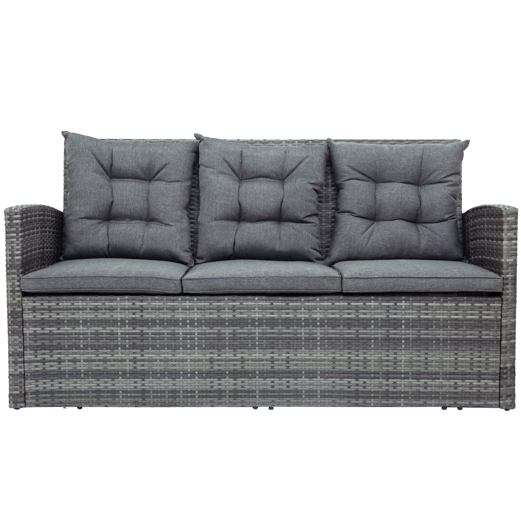 5 Pieces Outdoor Rattan Patio Sectional Sofa Set with Storage Bench