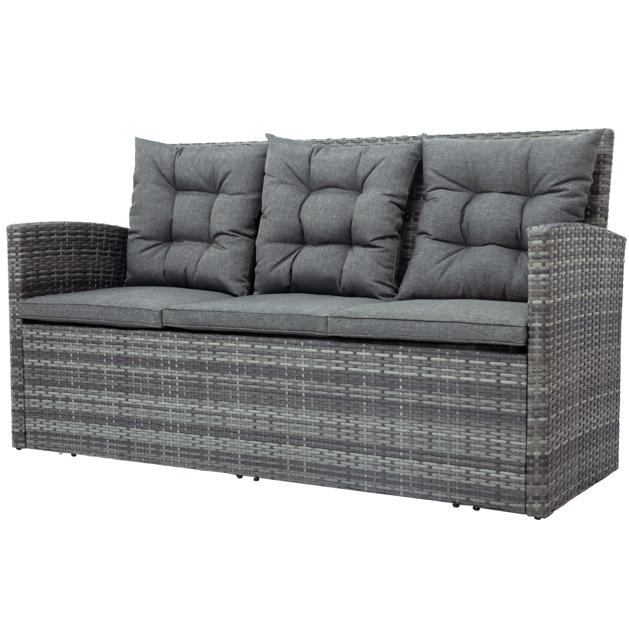 5 Pieces Outdoor Rattan Patio Sectional Sofa Set with Storage Bench