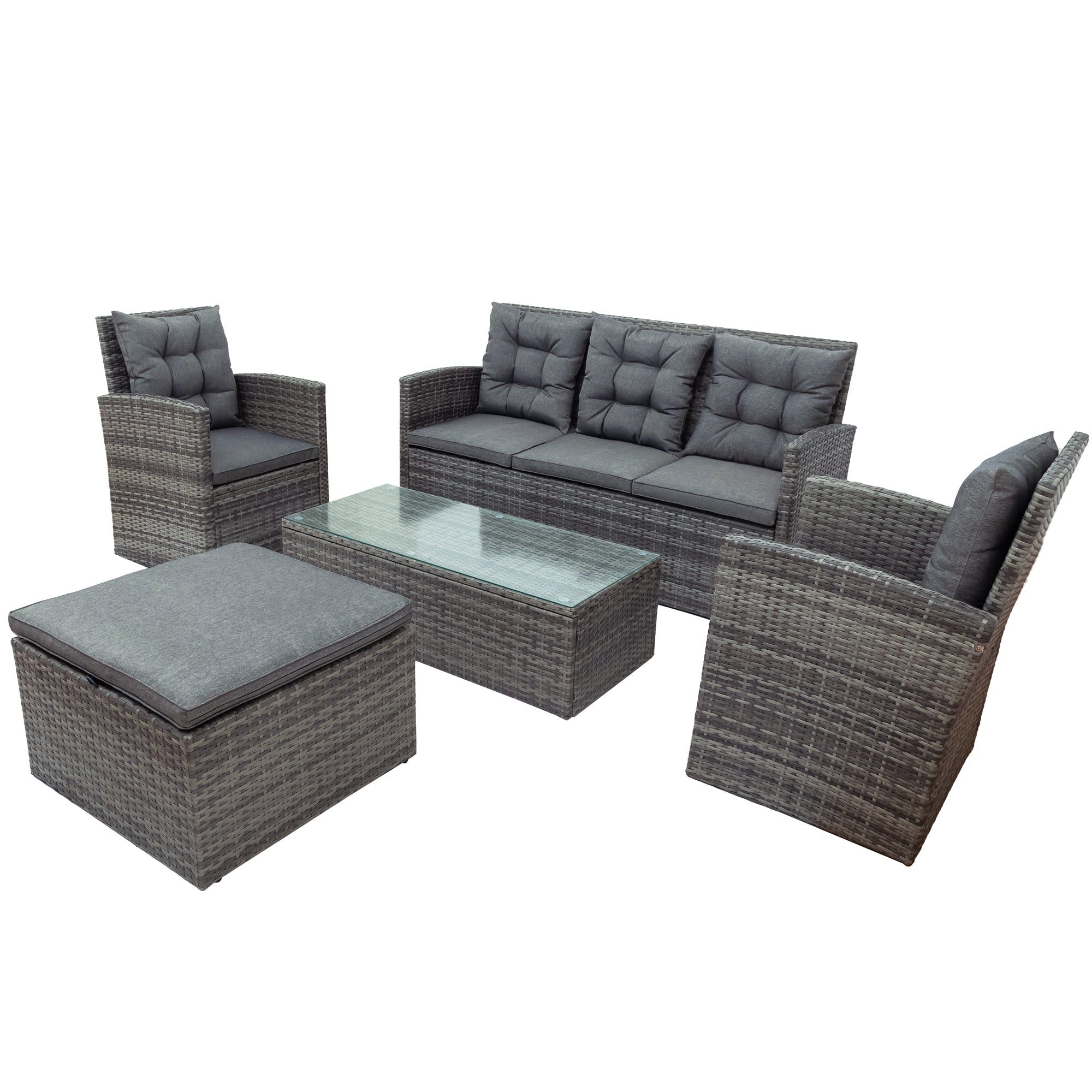 5 Pieces Outdoor Rattan Patio Sectional Sofa Set with Storage Bench