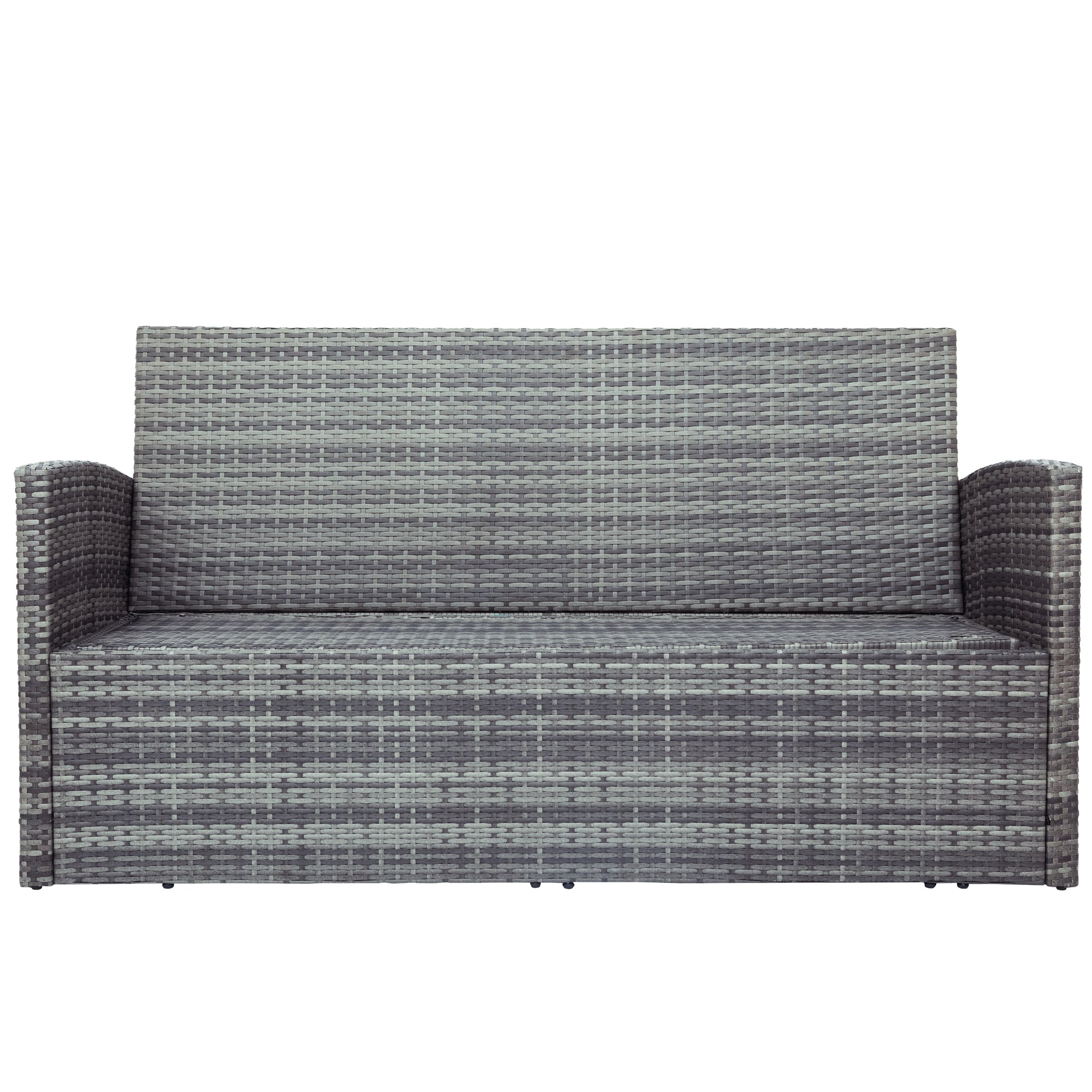 5 Pieces Outdoor Rattan Patio Sectional Sofa Set with Storage Bench