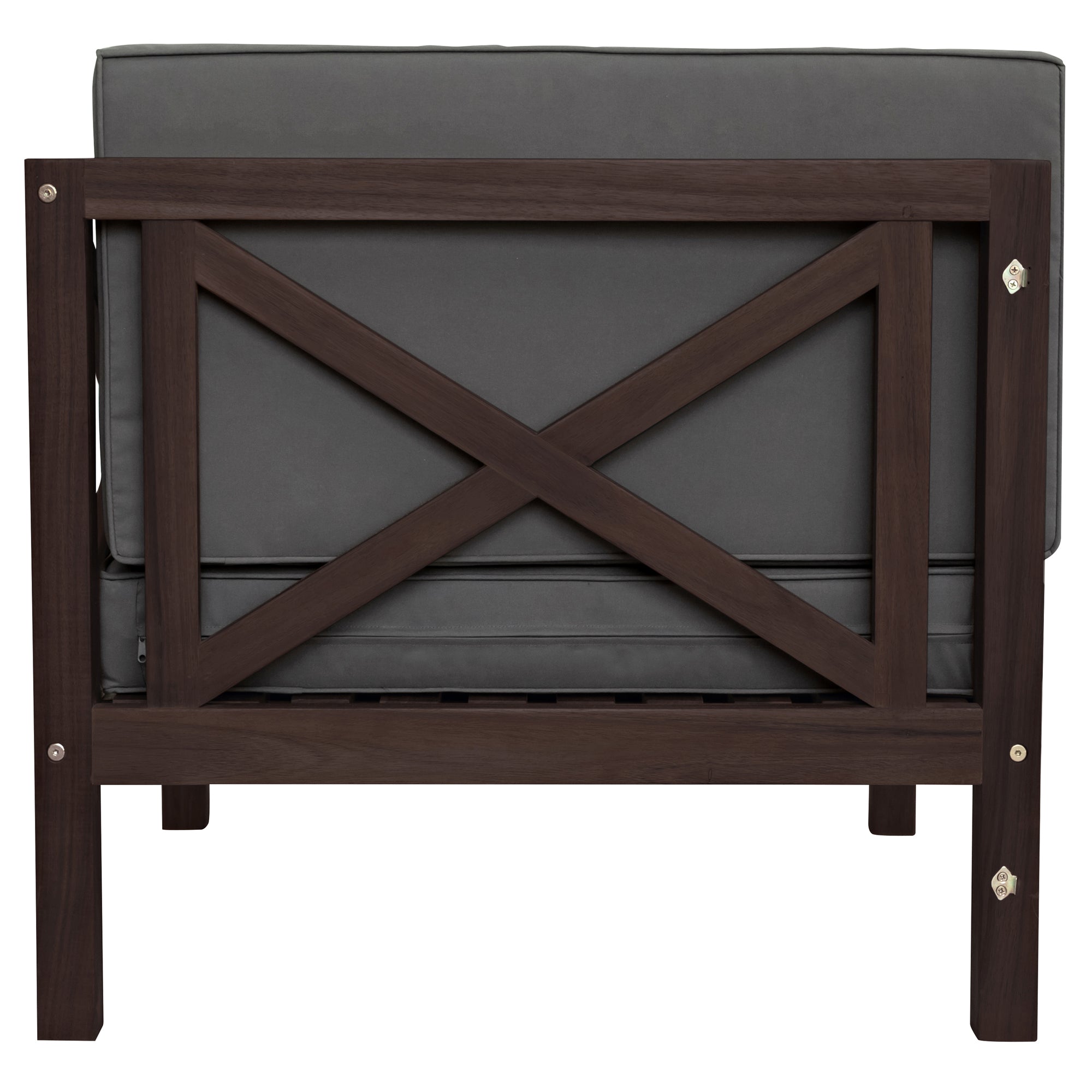 4 Pieces Outdoor Wood Patio Sectional X-Back Seating Group with Cushions and Table