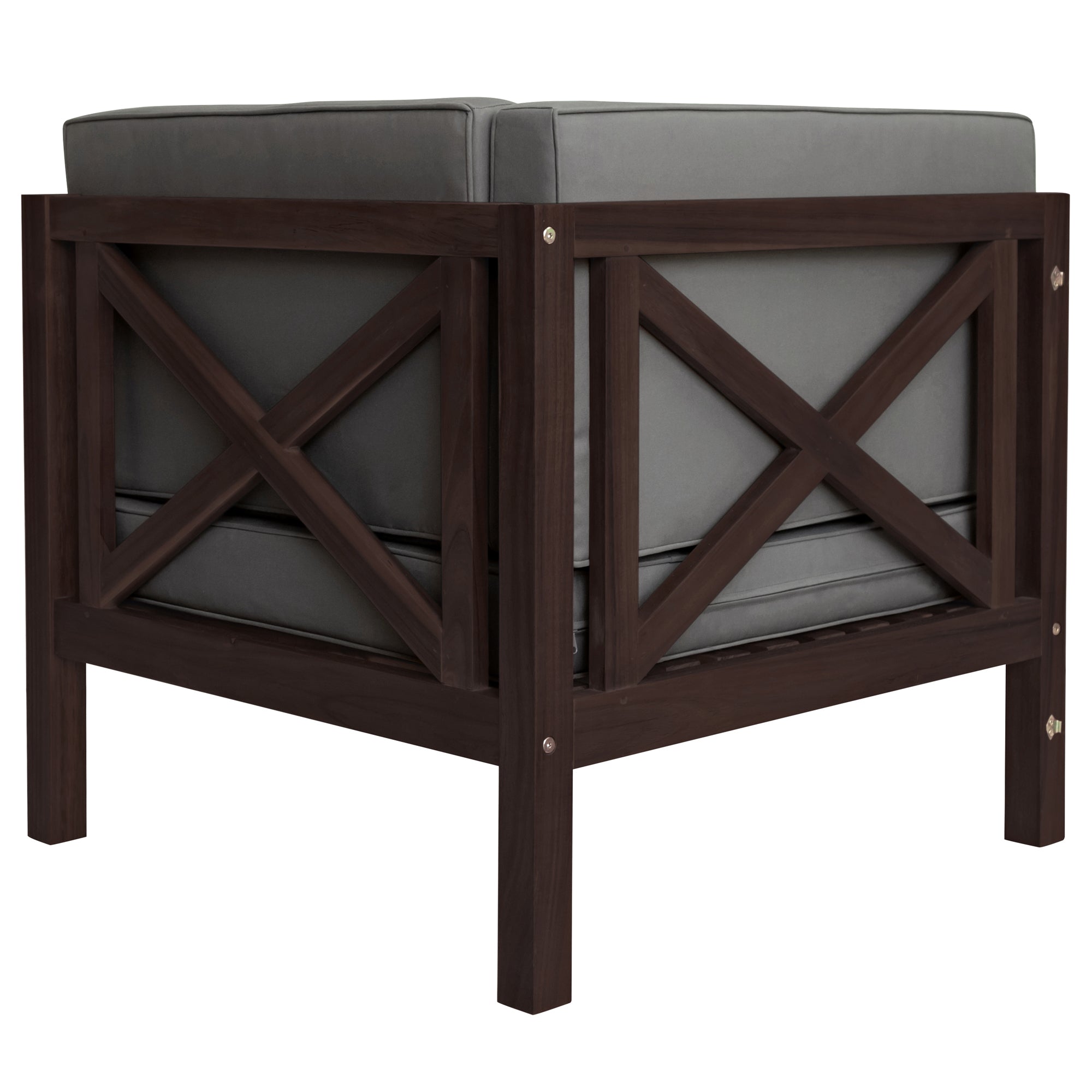 4 Pieces Outdoor Wood Patio Sectional X-Back Seating Group with Cushions and Table
