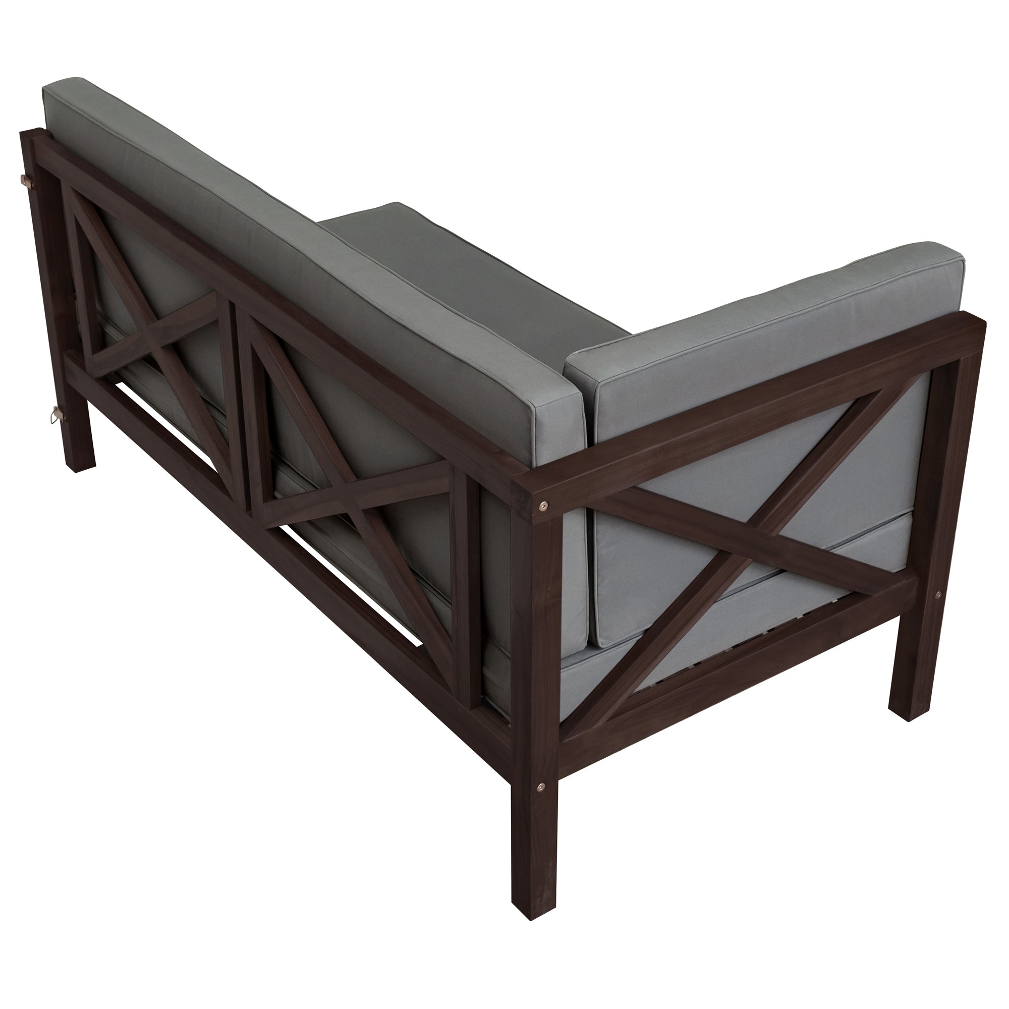 4 Pieces Outdoor Wood Patio Sectional X-Back Seating Group with Cushions and Table