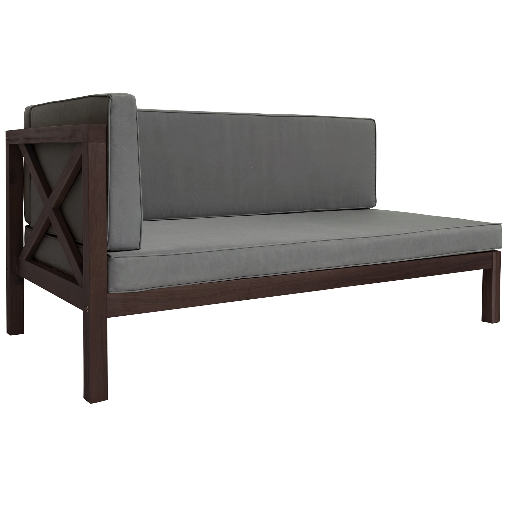 4 Pieces Outdoor Wood Patio Sectional X-Back Seating Group with Cushions and Table