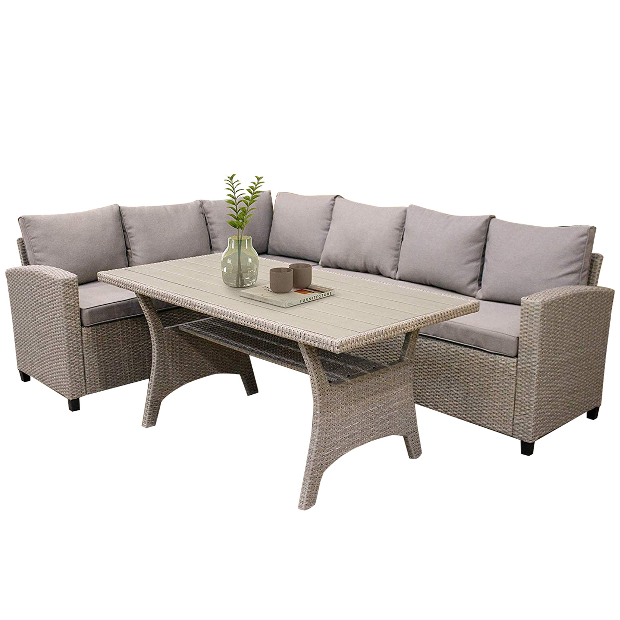 3 Pieces Outdoor Rattan Patio Sectional Sofa Set with Cushions and Table