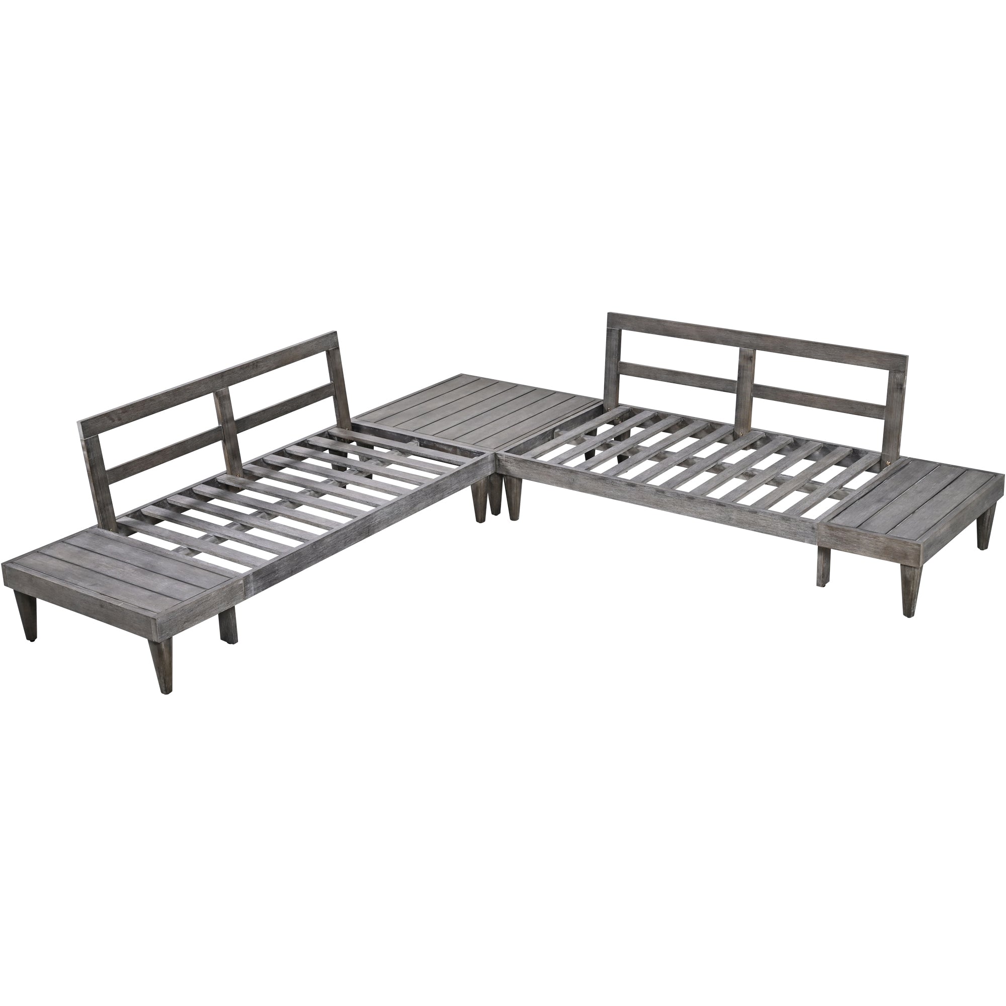3 Pieces Outdoor Solid Wood Patio Sofa with Side Table and Cushions