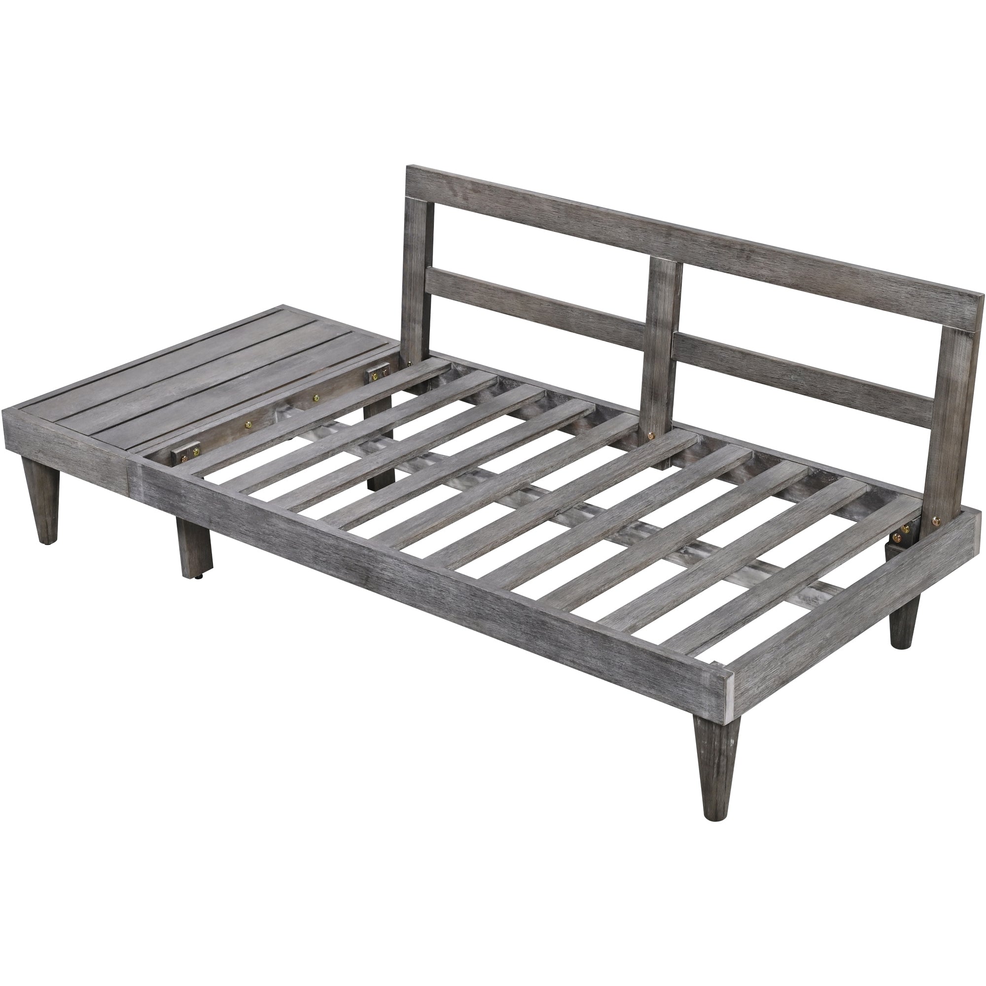 3 Pieces Outdoor Solid Wood Patio Sofa with Side Table and Cushions