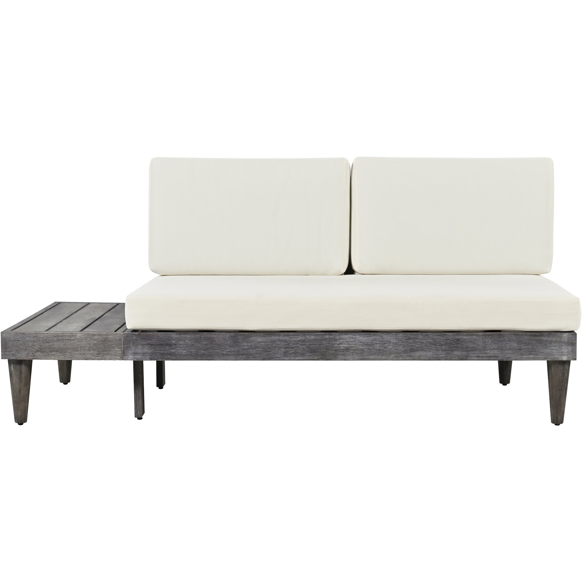 3 Pieces Outdoor Solid Wood Patio Sofa with Side Table and Cushions