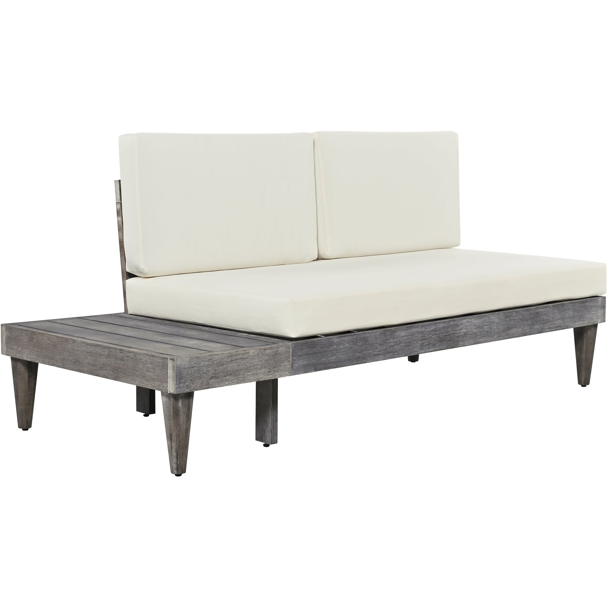 3 Pieces Outdoor Solid Wood Patio Sofa with Side Table and Cushions