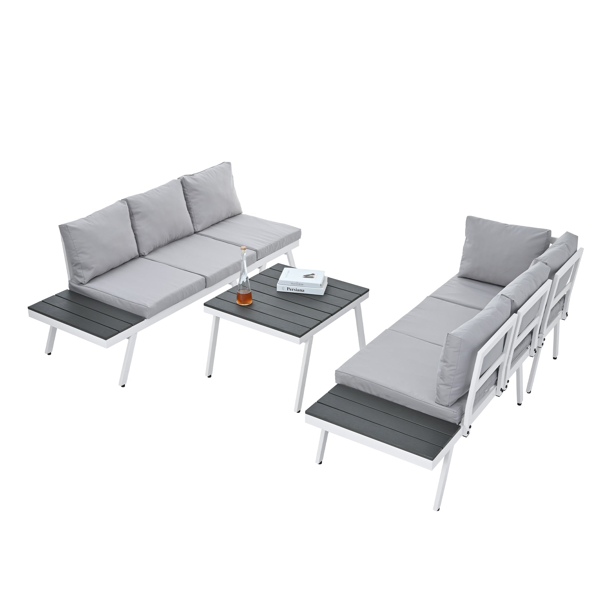 5-piece Outdoor Aluminium Patio Sofa with End Tables and Cushions