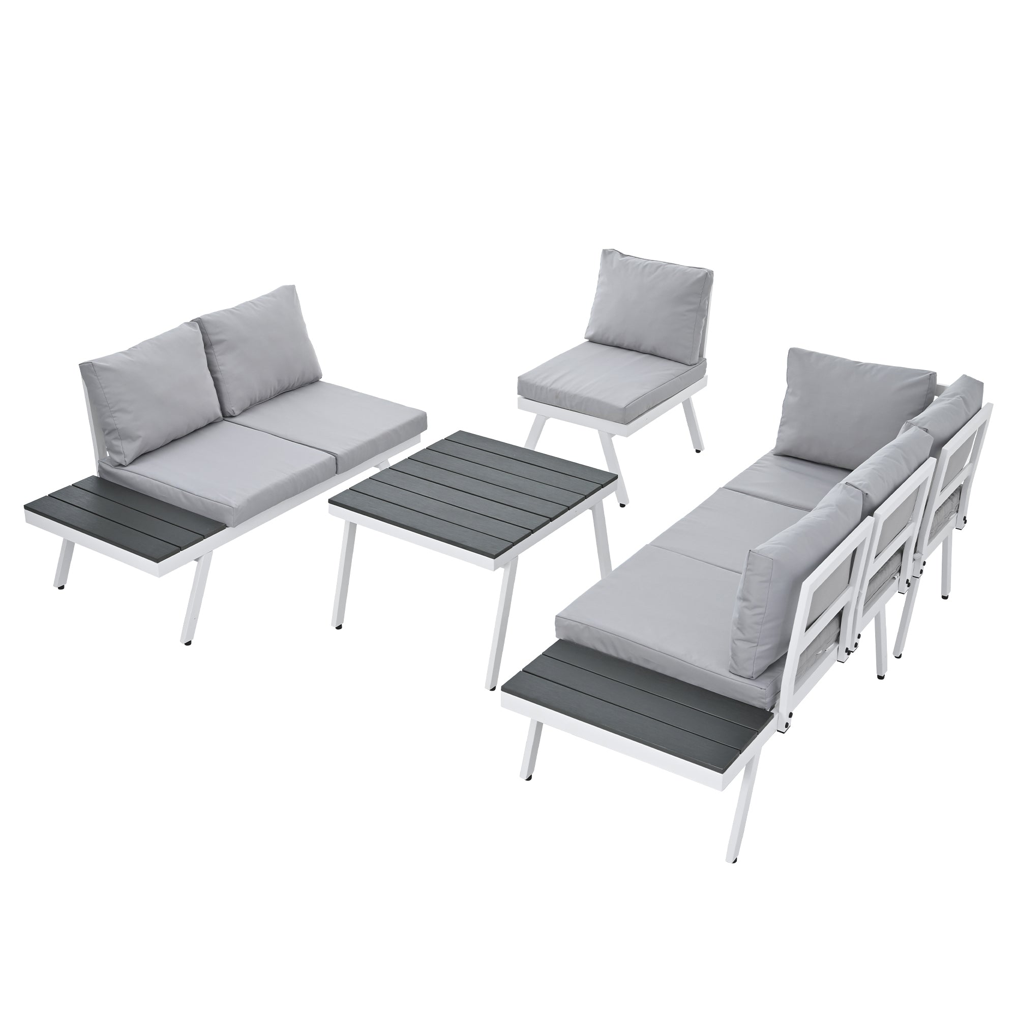 5-piece Outdoor Aluminium Patio Sofa with End Tables and Cushions