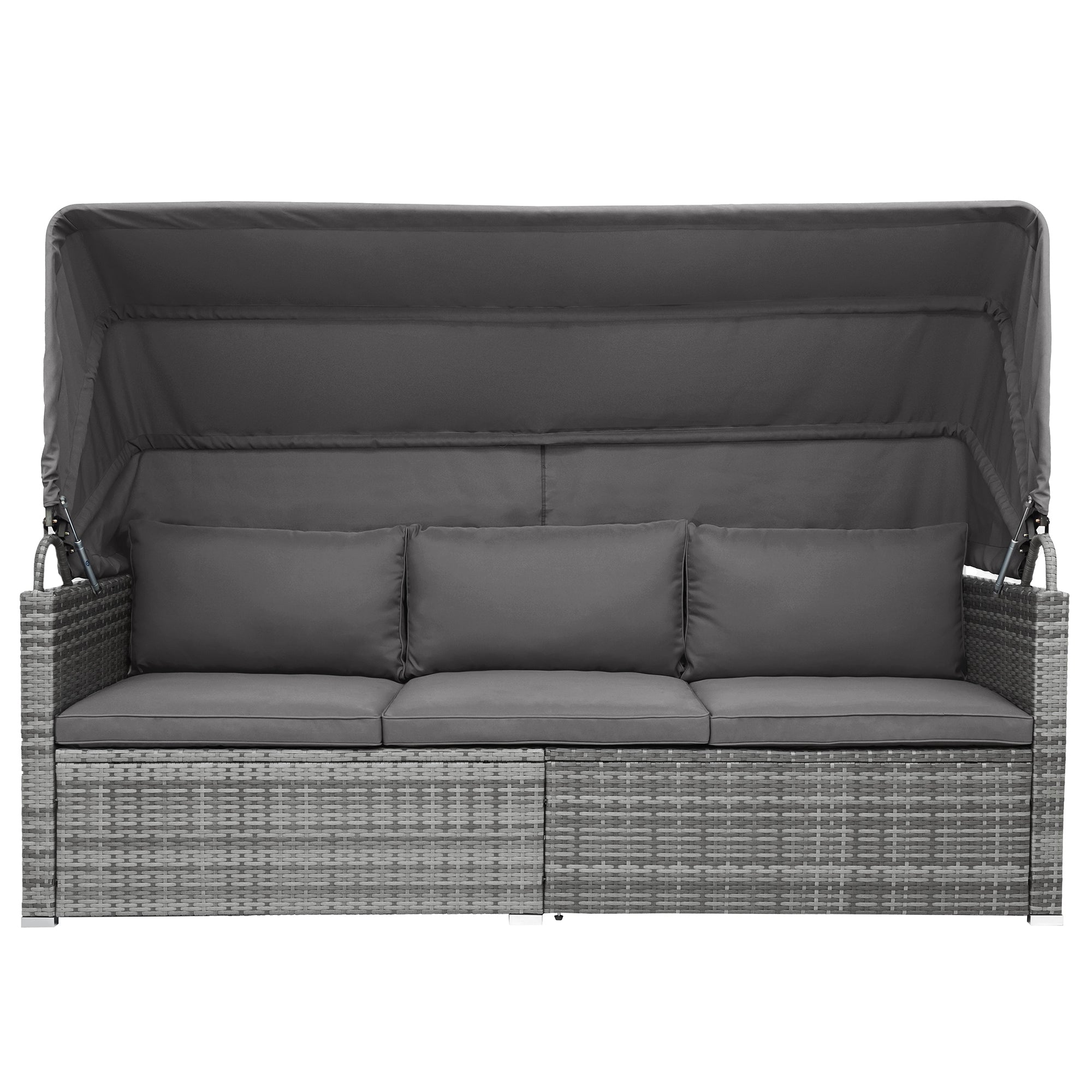 5-piece Outdoor Rattan Patio Sofa with Canopy and Tempered Glass Side Table