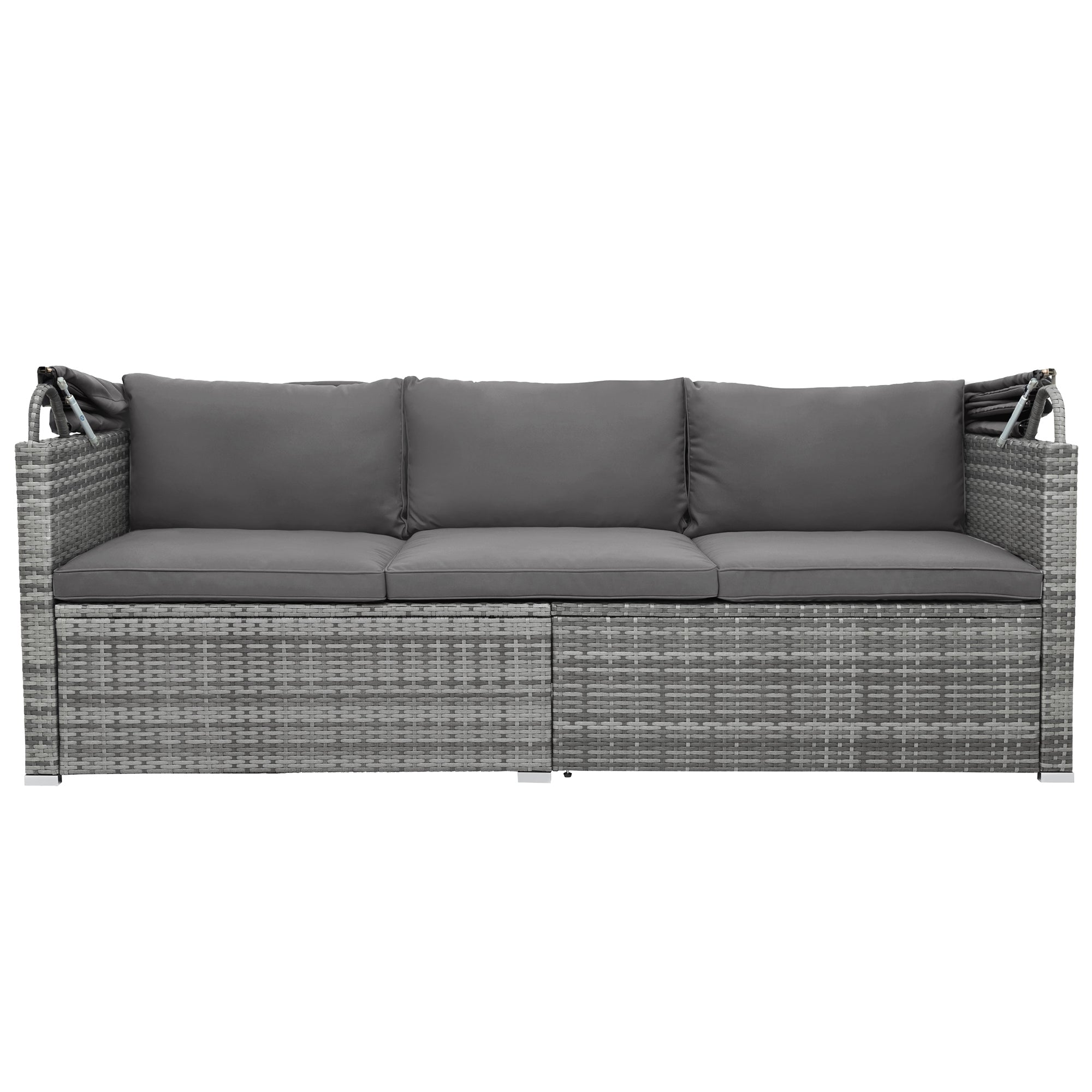 5-piece Outdoor Rattan Patio Sofa with Canopy and Tempered Glass Side Table