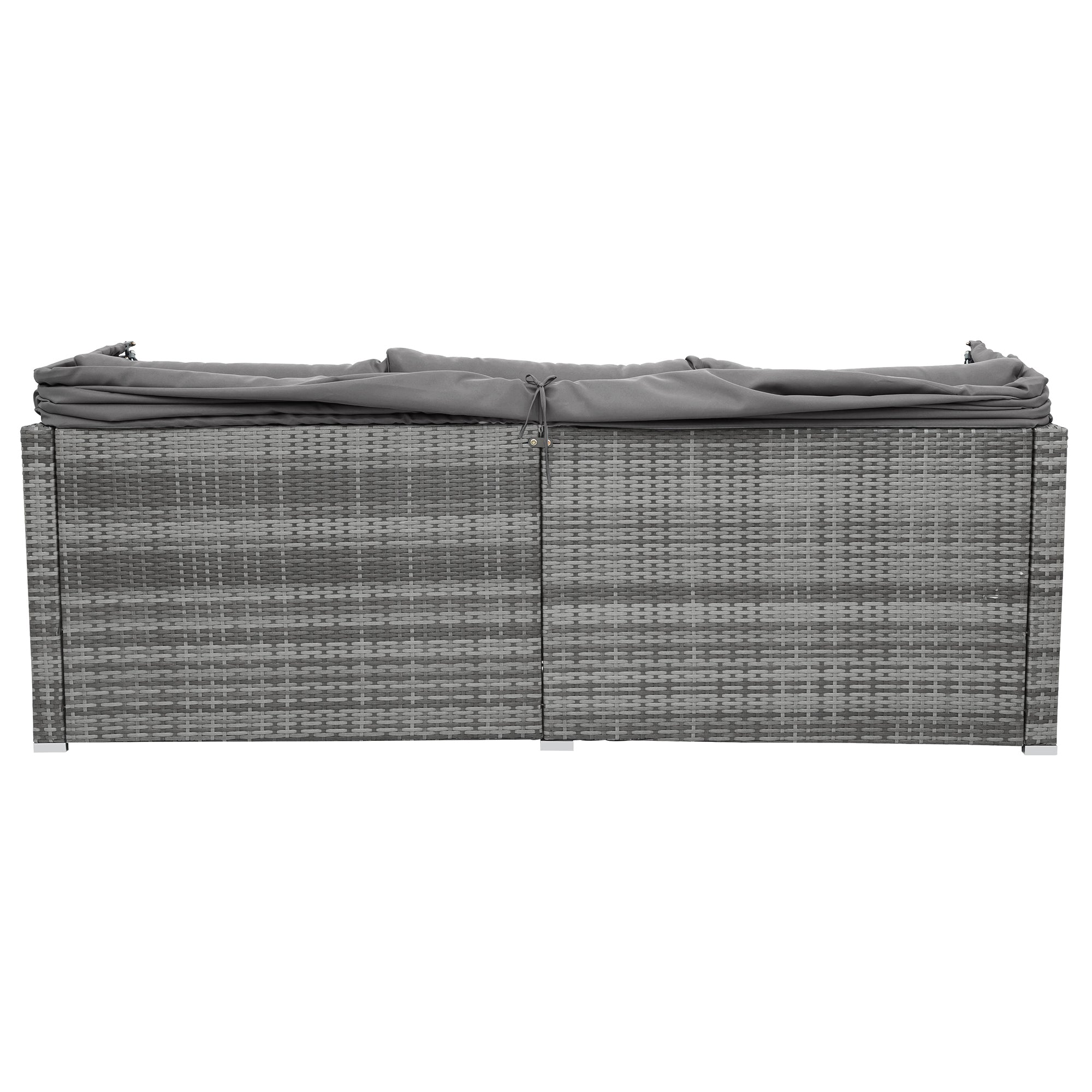 5-piece Outdoor Rattan Patio Sofa with Canopy and Tempered Glass Side Table