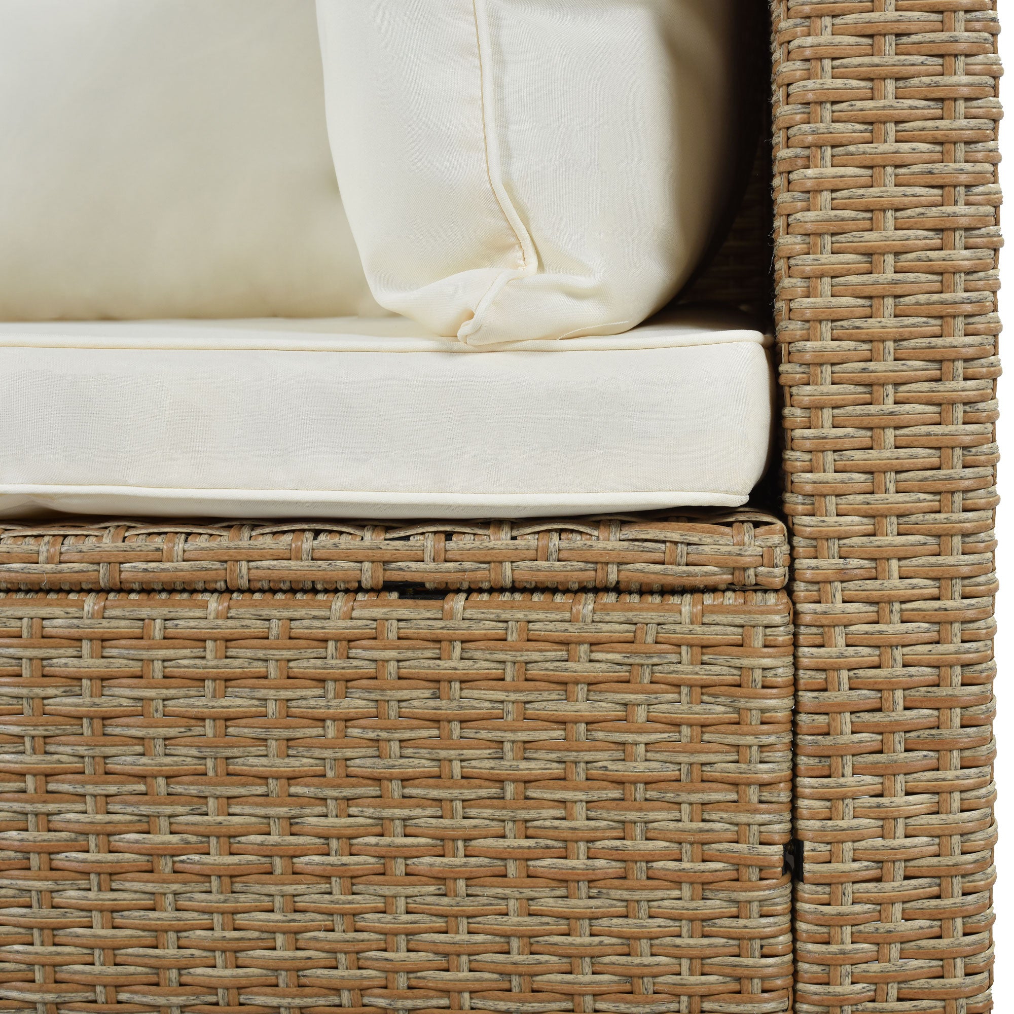 3-Piece Wicker Rattan Outdoor Sectional Sofa Set with Beige Cushion and Tempered Glass Table
